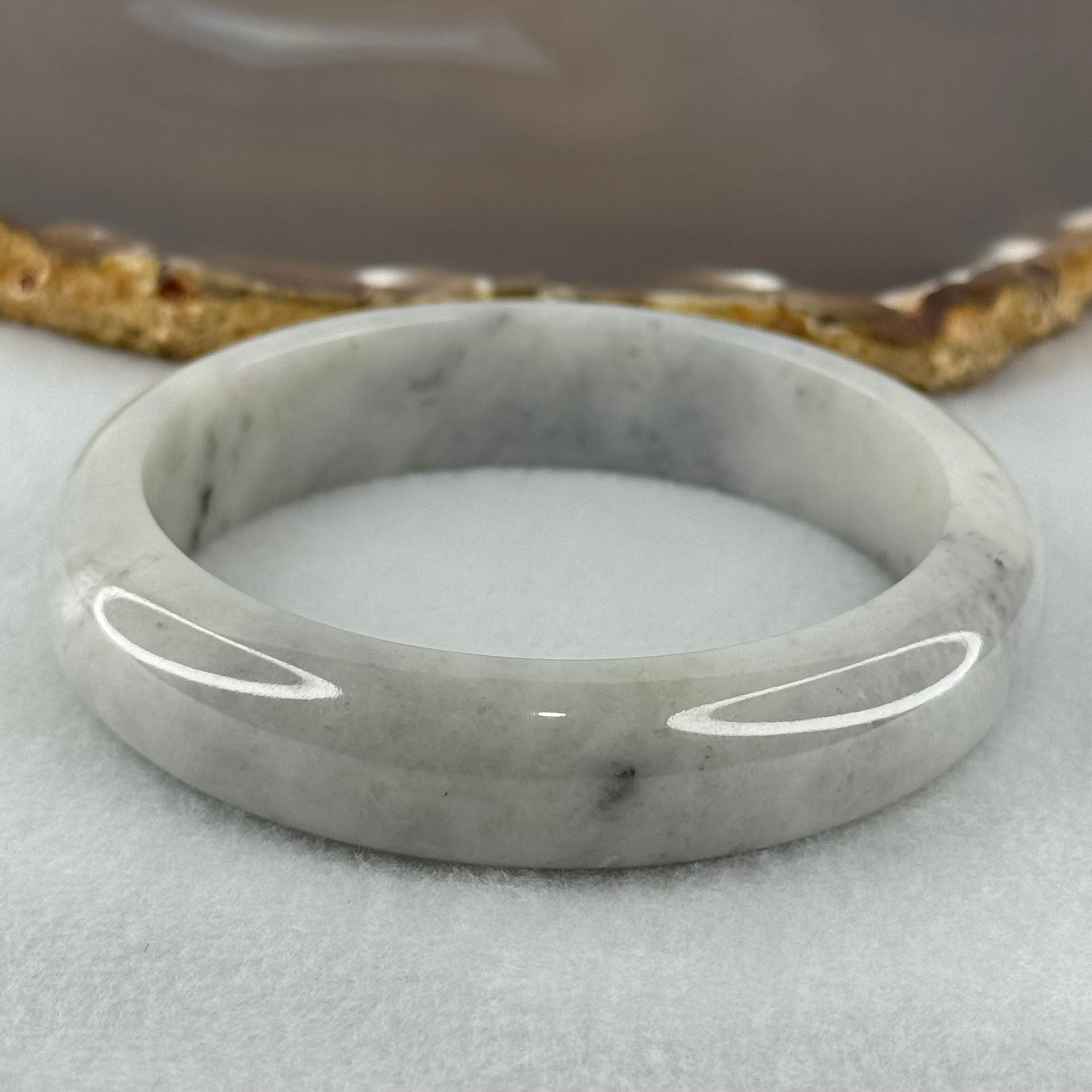 Type A Faint Green Grey Wuji Piao Hua Jadeite Bangle Internal Diameter 58.8mm 68.72g 14.6 by 8.8mm (Very Slight Internal Lines) - Huangs Jadeite and Jewelry Pte Ltd