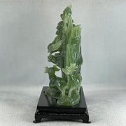 Natural Icy Dark Green Serpentine Double Reindeers with Twin Cranes on Shan Shui with Wooden Stand Display 1,804.8g 210.0 by 109.0 by 228.0mm - Huangs Jadeite and Jewelry Pte Ltd