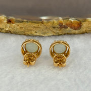 18K 750 Rose Gold Type A Icy Faint Lavender Green Cabochon Jadeite 8.2 by 7.3 by 4.5mm with Natural Diamonds Earrings Pair 3.76g - Huangs Jadeite and Jewelry Pte Ltd