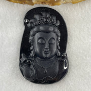 Type A Opaque Black Omphacite Jadeite Guan Yin Pendant 25.49g 60.0 by 38.3 by 9.5mm - Huangs Jadeite and Jewelry Pte Ltd