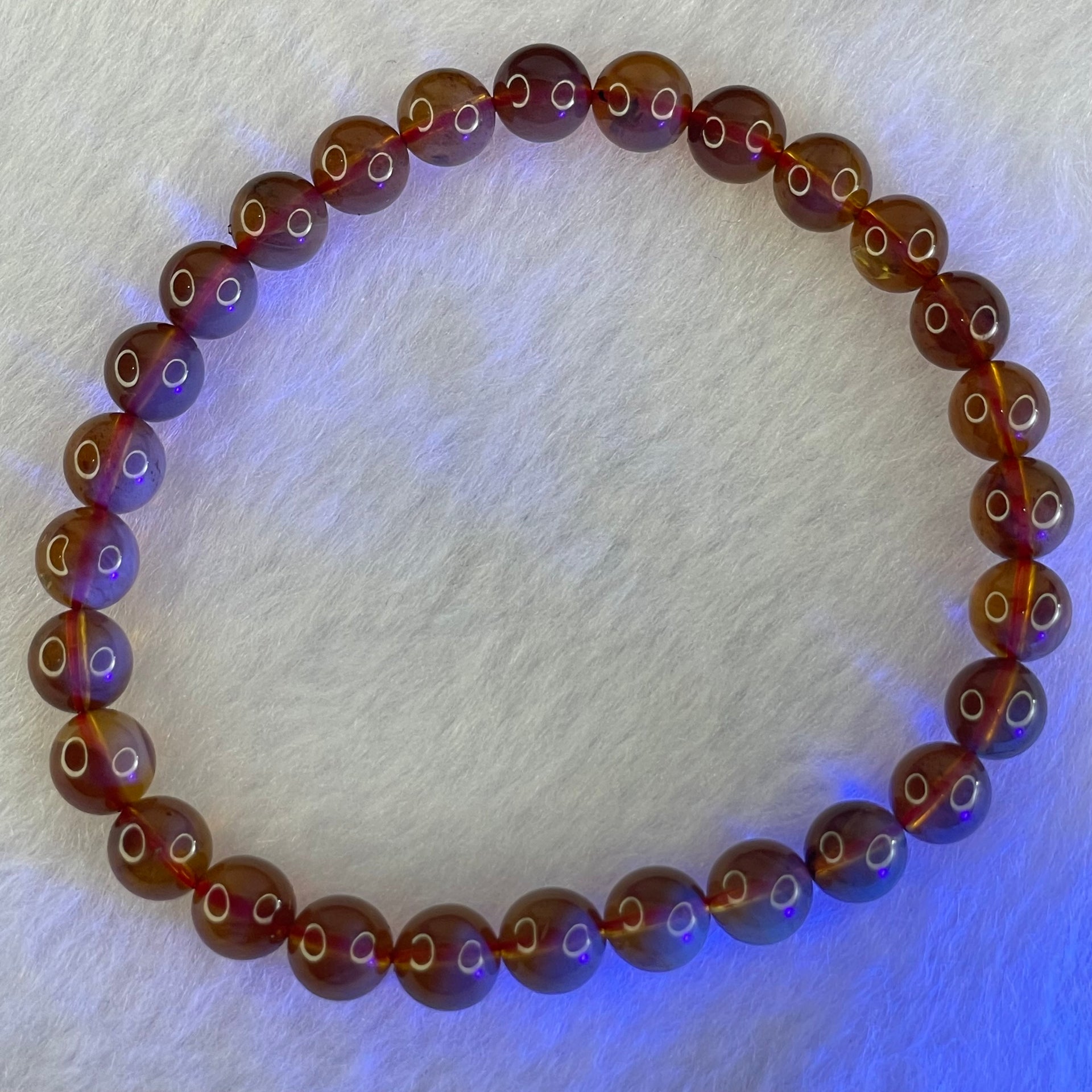 Natural Purple Honey Amber Beads Bracelet 天然紫蜜琥珀手链 3.81g 15.5cm 6.4mm 28 Beads - Huangs Jadeite and Jewelry Pte Ltd