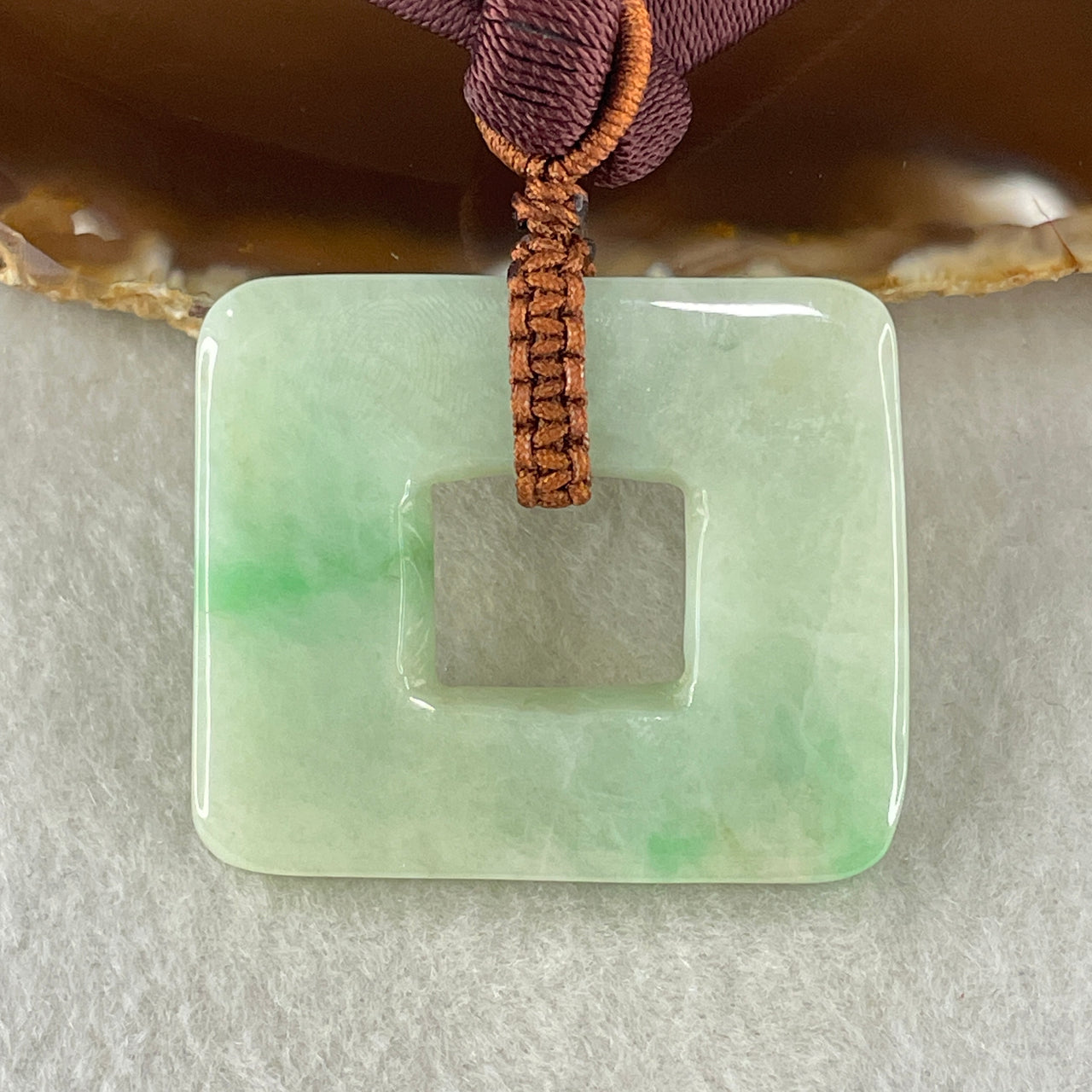 Natural Type A Green with Apple Green Spot Jadeite Square Shape Pendant 35.24g 41.8 by 35.3 b7 5.9mm - Huangs Jadeite and Jewelry Pte Ltd