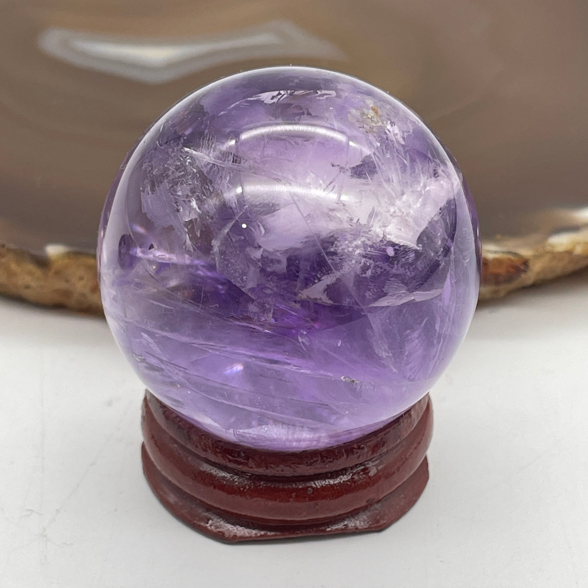 Natural Amethyst Mini Ball with Wooden Stand Display | (111.54g | 42.5mm | 50.0mm | Master Catalyst, "開智慧" Executive Focus & Intuition Anchor, 360° Energy Harmonizer & Feng Shui Prosperity Sphere)