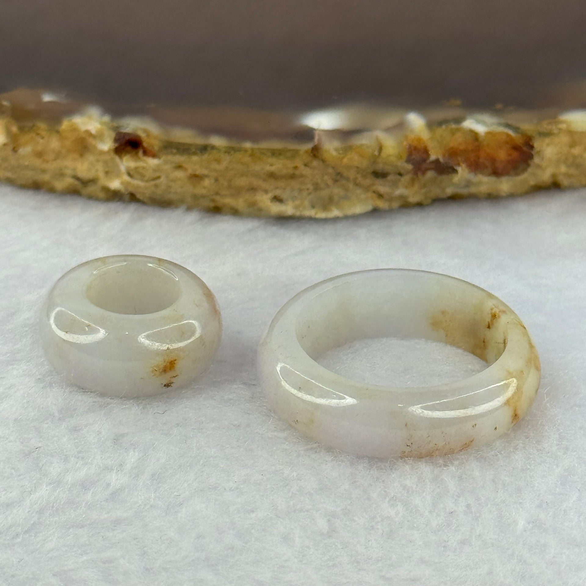 Type A Lavender with Brown and Green Patches Jadeite Ring 6.8 by 3.4mm with Mini Donut Ping An Kou 7.9mm by 4.2mm Total 7.13g US8.25 HK18.5 - Huangs Jadeite and Jewelry Pte Ltd