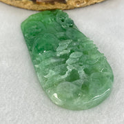 Type A Semi Icy Bright Green Jadeite Double Sided Shan Shui with Gui Ren Benefactor Pendant 47.64g 76.5 by 39.9 by 9.0mm - Huangs Jadeite and Jewelry Pte Ltd