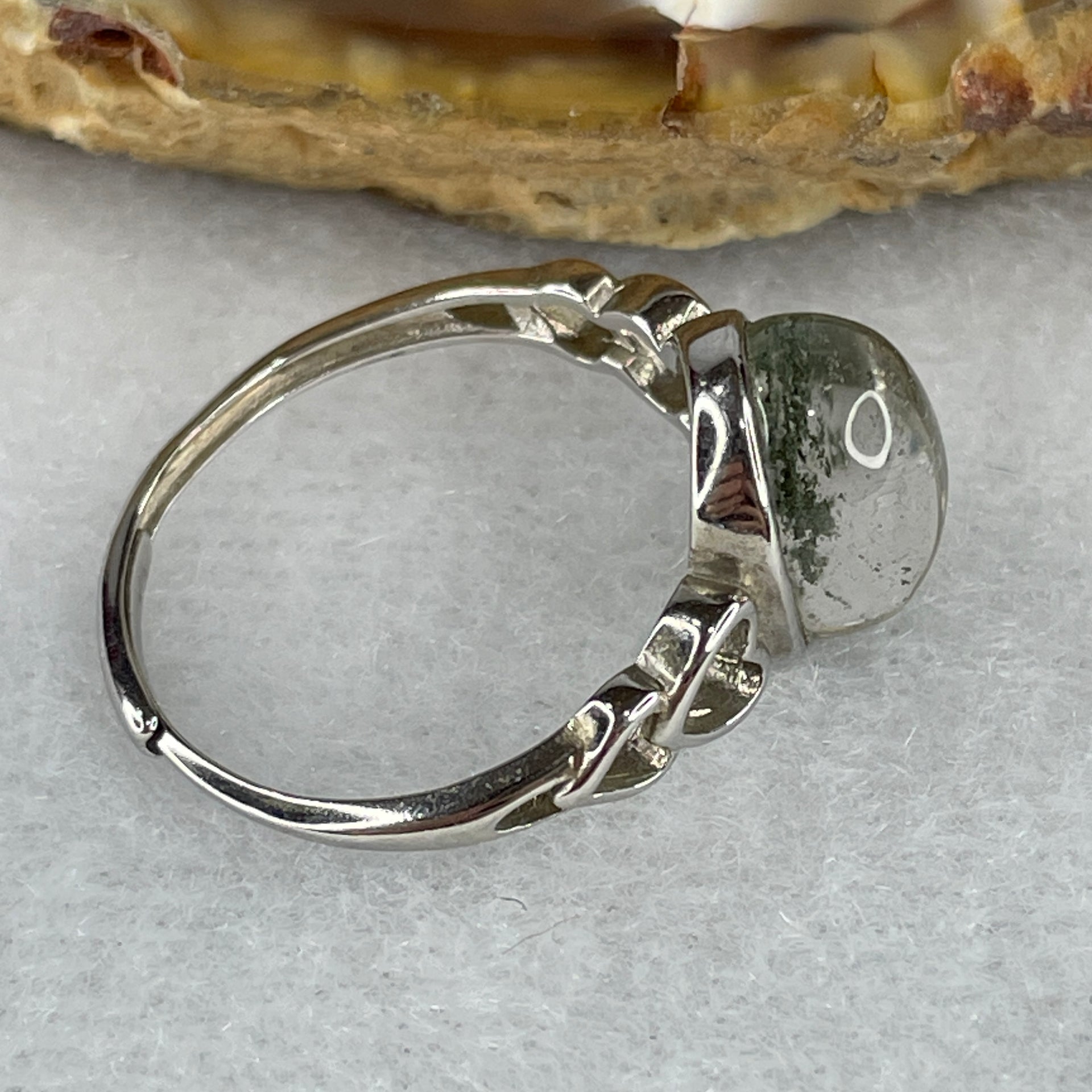 Good Grade Natural Green Phantom Quartz Ring in S925 Sliver 2.32g 10.5 by 8.2 by 5.5mm (Adjustable Size) - Huangs Jadeite and Jewelry Pte Ltd