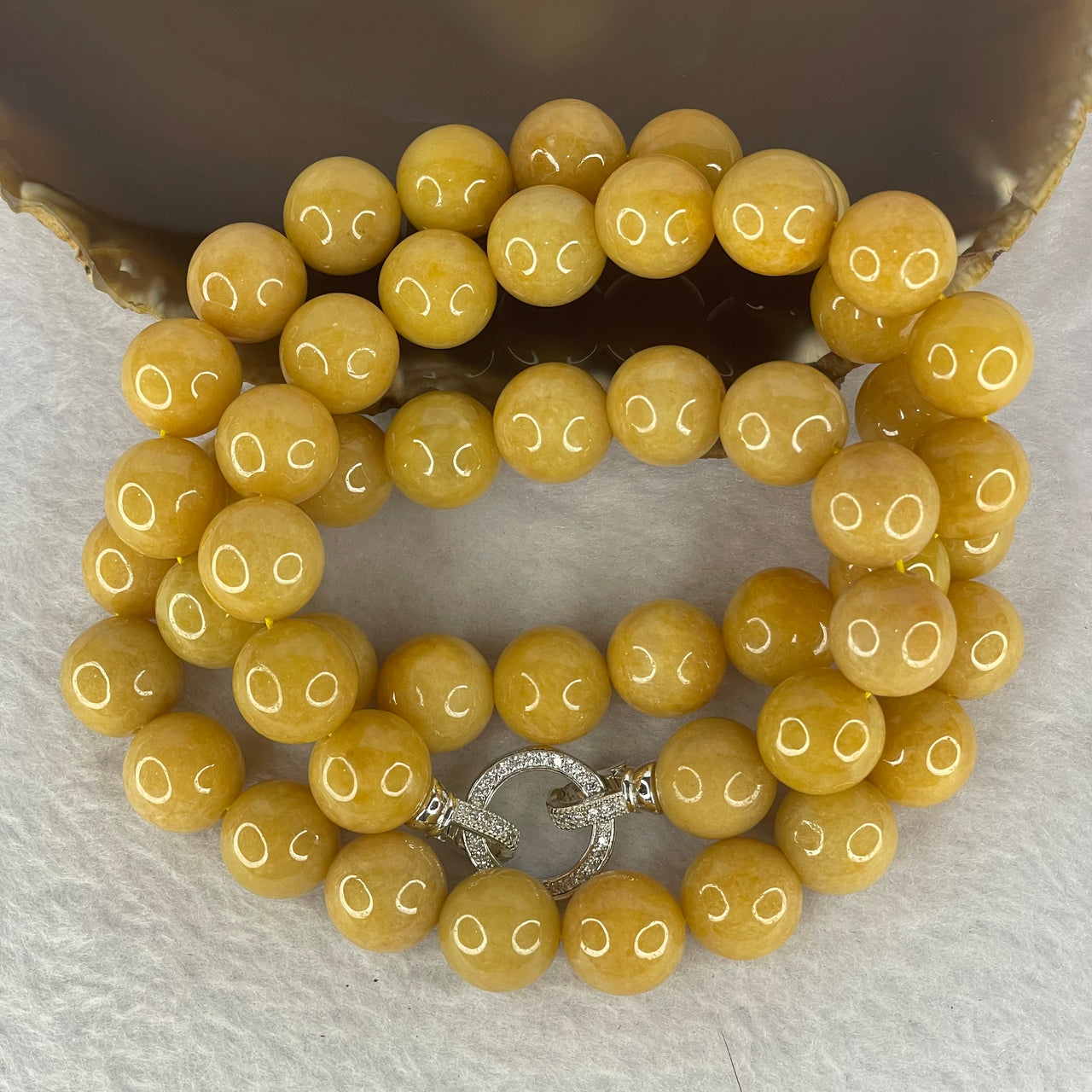 Type A Yellow Jadeite Beads Necklace 225.13g by 13.6mm 51 Beads - Huangs Jadeite and Jewelry Pte Ltd