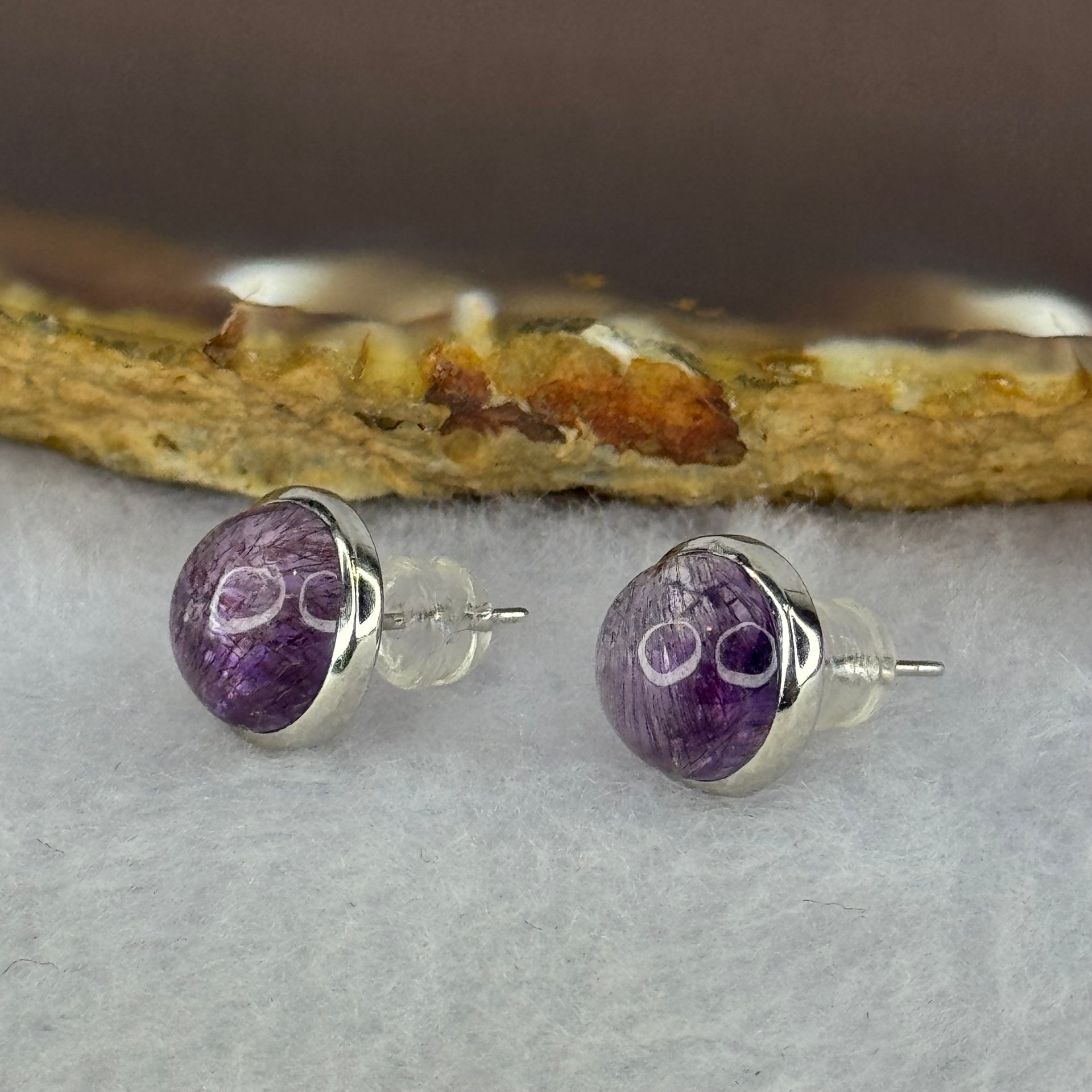 Good Grade Natural Super 7 S925 Sliver Earrings 2.55g 9.2 by 5.5mm - Huangs Jadeite and Jewelry Pte Ltd