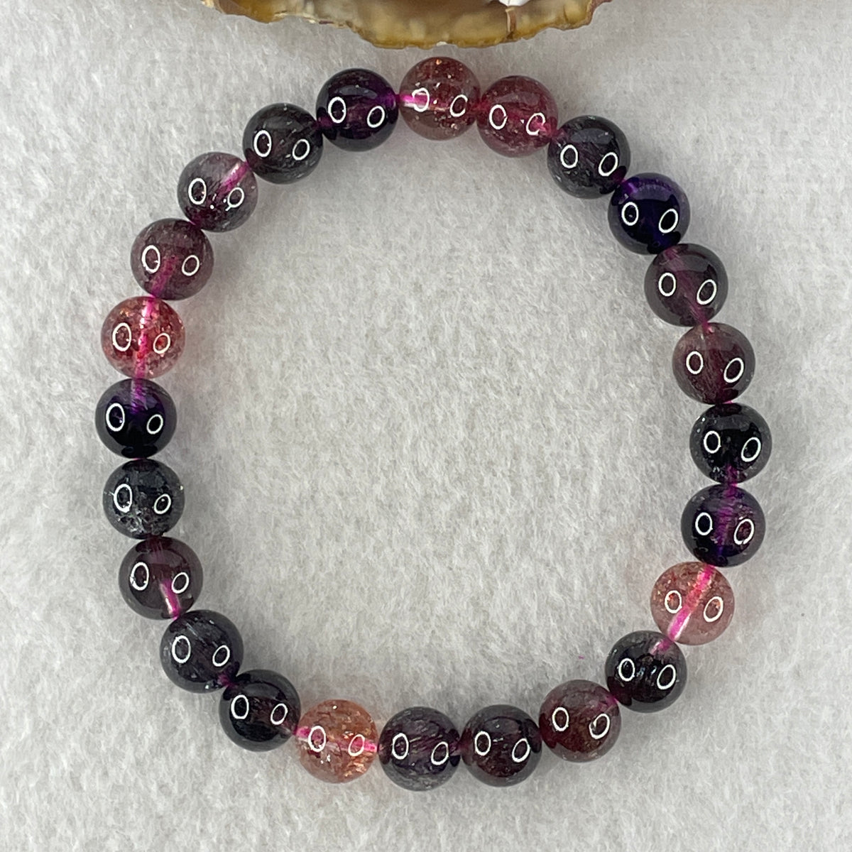 Very Very Good Grade Certified Natural Blackcurrant Super 7 Beads Bracelet | (21.59g | 17.5cm | 8.8mm x 24 Beads | "Seven Sacred Minerals" Intuition & Abundance Anchor, Feng Shui High-Vibration Power Bracelet) - Huangs Jadeite and Jewelry Pte Ltd