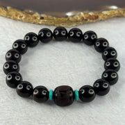 Natural India Zitan 天然小叶字檀木 Om Ma ni Padme Hum 六字真言 Beads Bracelet with Turquoise (Sinking Type) 11.63g 15.5cm 10.1mm by 17 Beads, 12.0mm 1 Bead - Huangs Jadeite and Jewelry Pte Ltd