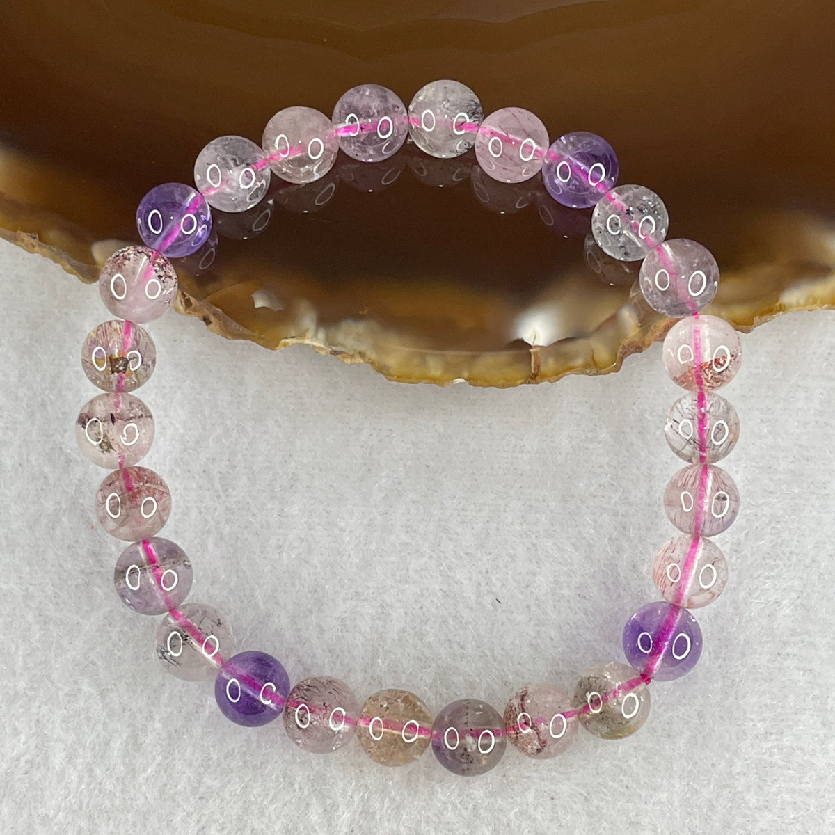 Certified Above Average Grade Natural Super 7 Crystal Beads Bracelet | 7.3mm Dainty Sacred 7-Mineral Synergy Power (13.03g | 15.5cm Petite Wrist Sizing | 26 Beads)