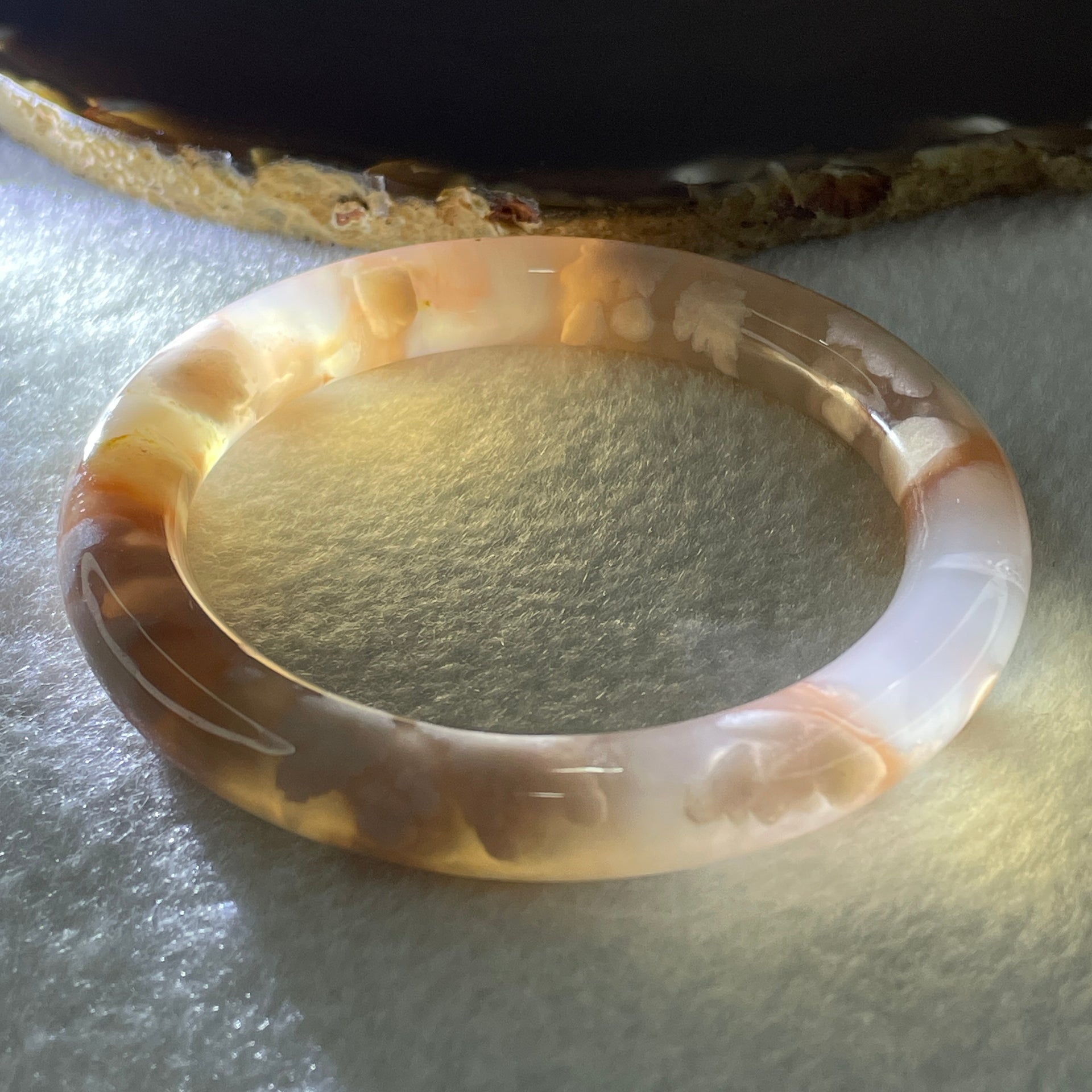 Natural Pinkish Flower Agate Bangle 45.47g Internal Diameter 59.5mm 10.0 by 10.7mm (Perfect) - Huangs Jadeite and Jewelry Pte Ltd