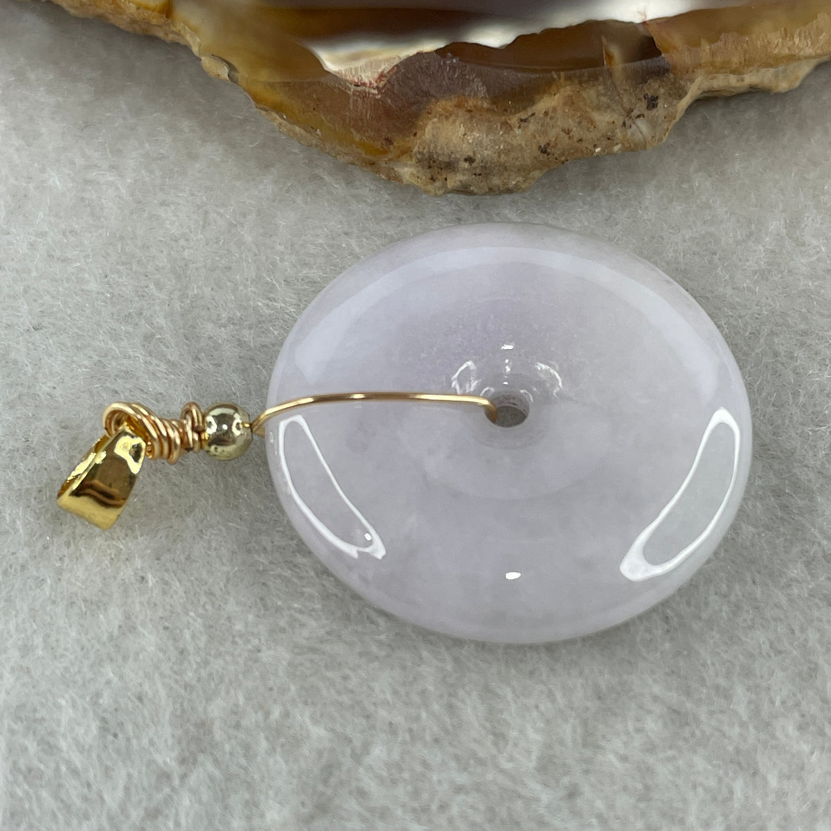 Natural Type A Lavender Jadeite Ping An Kou Pendant | 24.5mm Regal Purple Translucent Jade Peace Disc Talisman (6.95g | 24.5 x 5.3mm) - Huangs Jadeite and Jewelry Pte Ltd