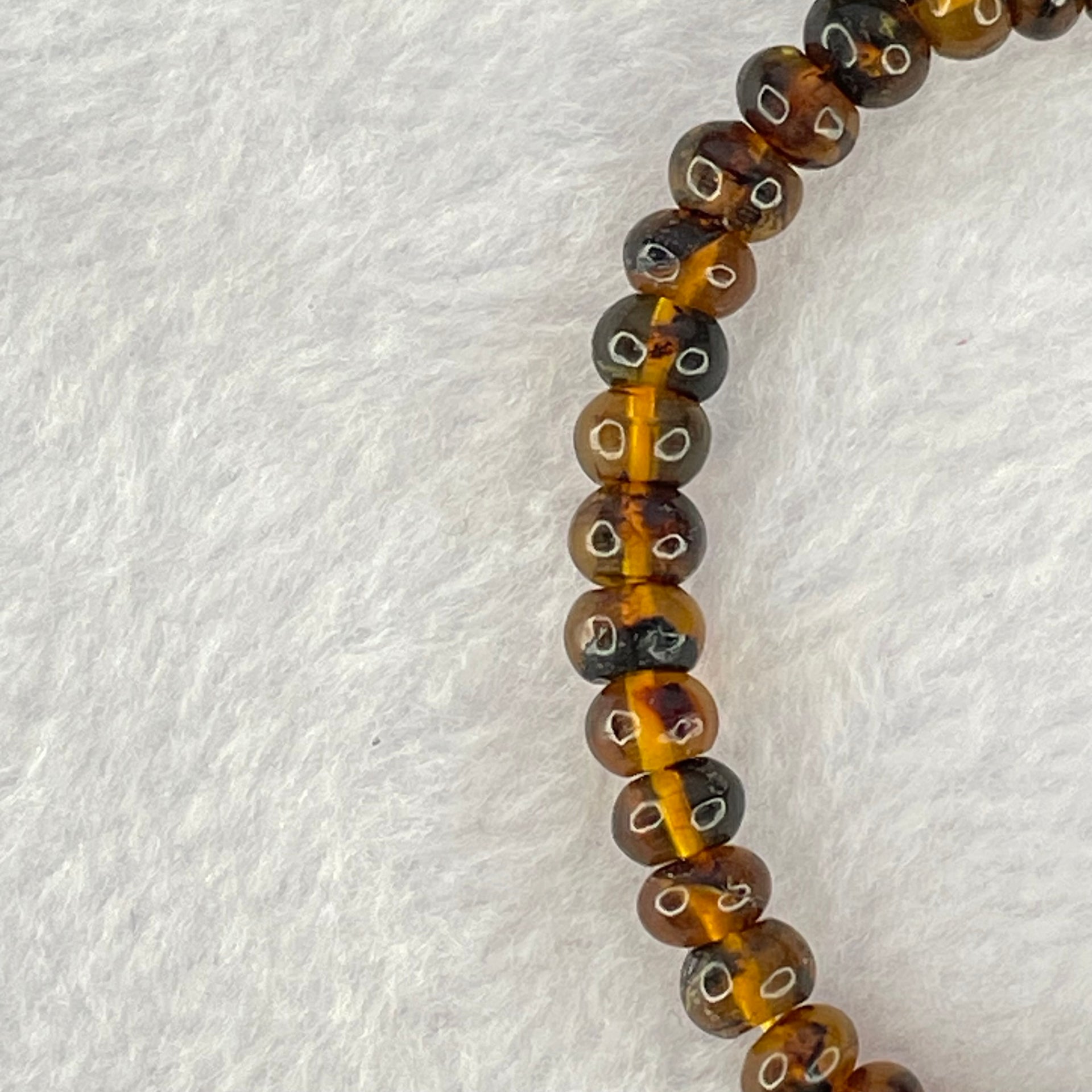Natural Dark Brownish Yellow Medicine Amber Beads Bracelet 天然抚顺药珀手链 4.37g 15.5cm 6.9mm 41 Beads - Huangs Jadeite and Jewelry Pte Ltd
