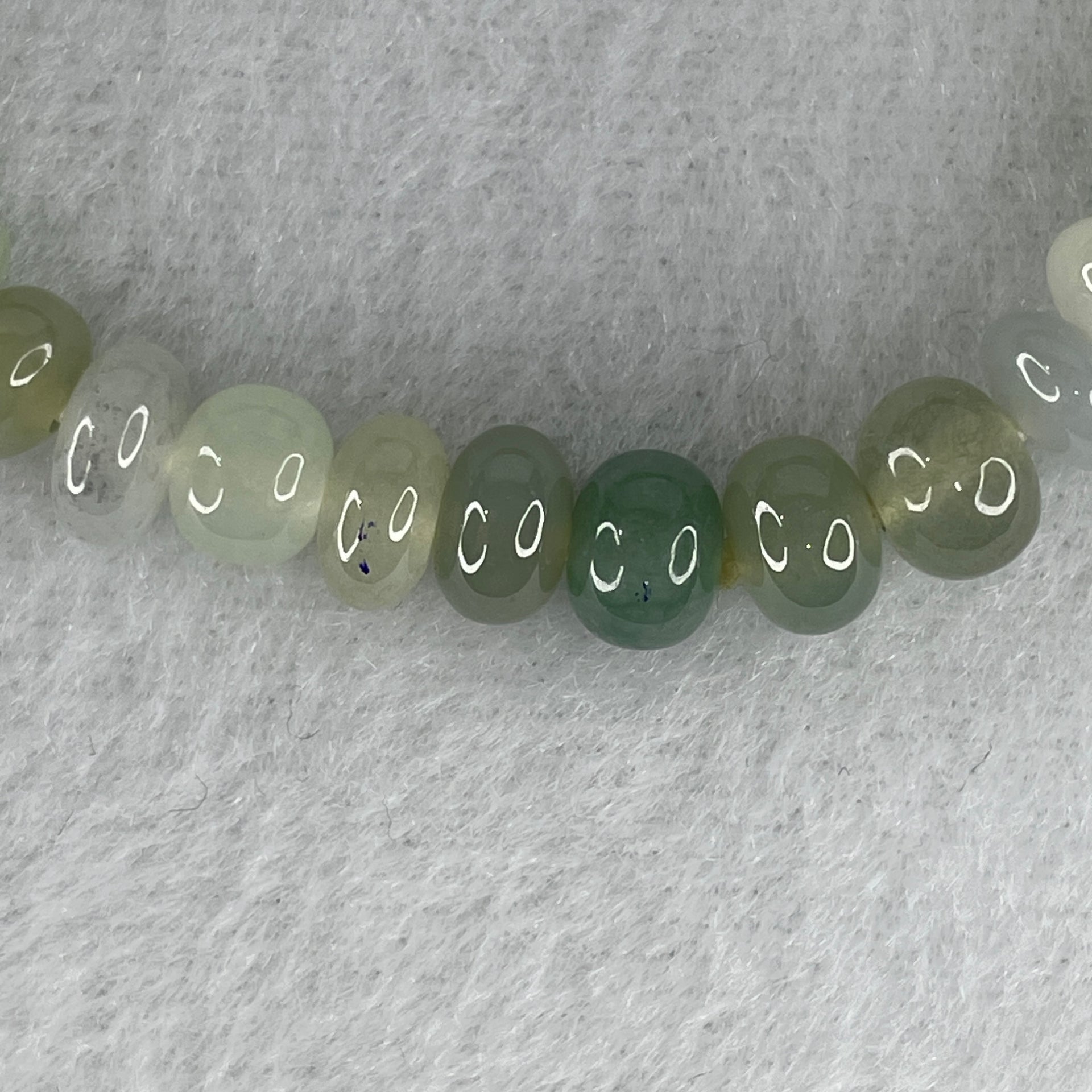 Natural Type A Muti Green Jadeite Donut with Lulutong Charm Bracelet 18.94g 15cm 7.6mm 33 Beads - 8.2 by 8.4mm Lulutong - Huangs Jadeite and Jewelry Pte Ltd