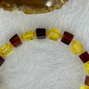 Natural Butterscotch Yellow and Red Amber Square Beads Bracelet 天然方型多宝琥珀手链 6.21g 16cm 7.2mm 22 Beads - Huangs Jadeite and Jewelry Pte Ltd