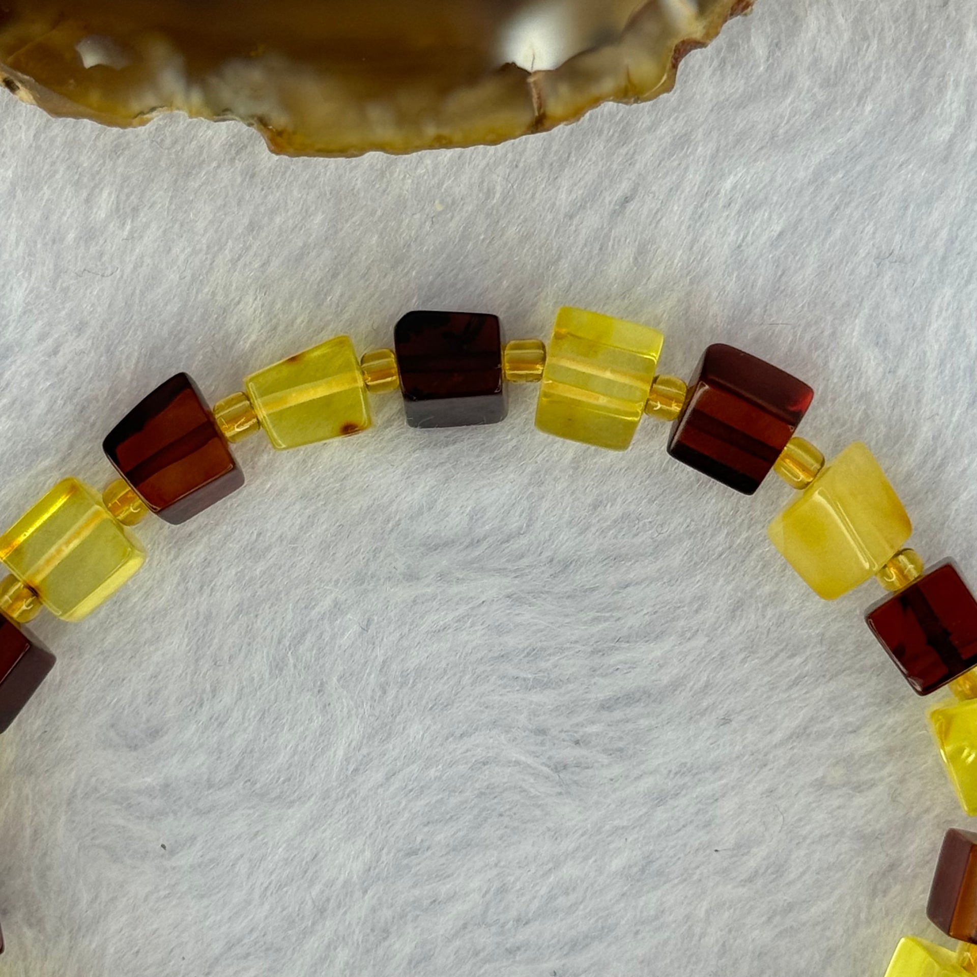 Natural Butterscotch Yellow and Red Amber Square Beads Bracelet 天然方型多宝琥珀手链 6.21g 16cm 7.2mm 22 Beads - Huangs Jadeite and Jewelry Pte Ltd