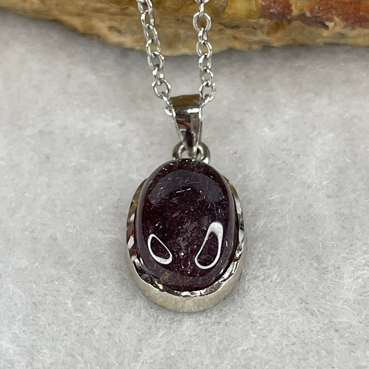 Collectors Grade Natural Fireworks Super 7 Crystal Cabochon Pendant | S925 Sterling Silver Clasp Necklace (2.56g | 40–44cm Adjustable Length | 11.2 × 7.4 × 5.0mm)
