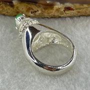 Type A Natural Apple Green Jadeite Cabochon 7.8 by 5.2 b y 3.0m Stone for Setting 11.17g (On Silver Ring Mold) US 6.5 HK 14.2 - Huangs Jadeite and Jewelry Pte Ltd