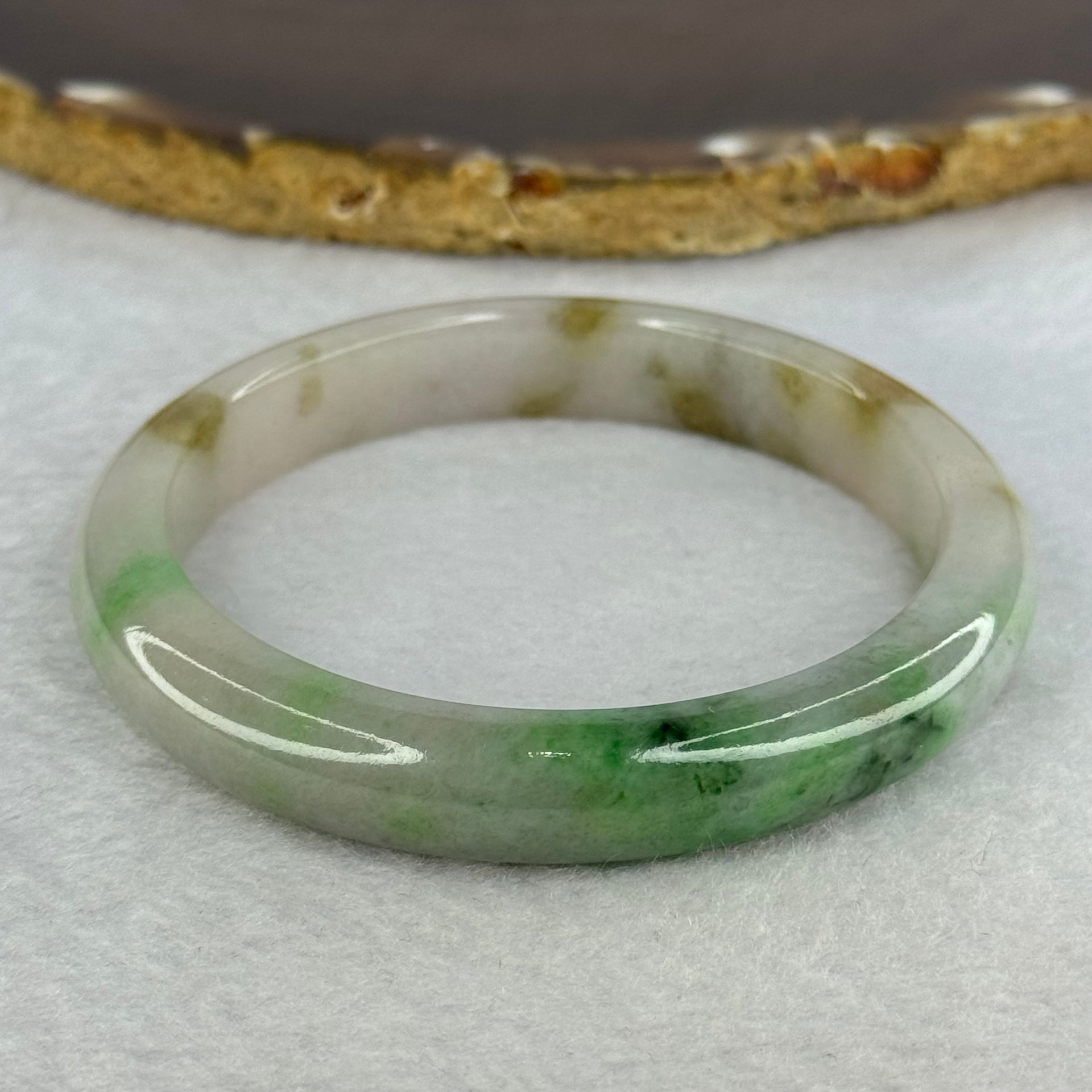 Type A Green Piao Hua and Lavender with Brown Patches Jadeite Bangle Internal Diameter 57.6mm 45.79g 11.0 by 7.8mm (Slight Internal Line) - Huangs Jadeite and Jewelry Pte Ltd