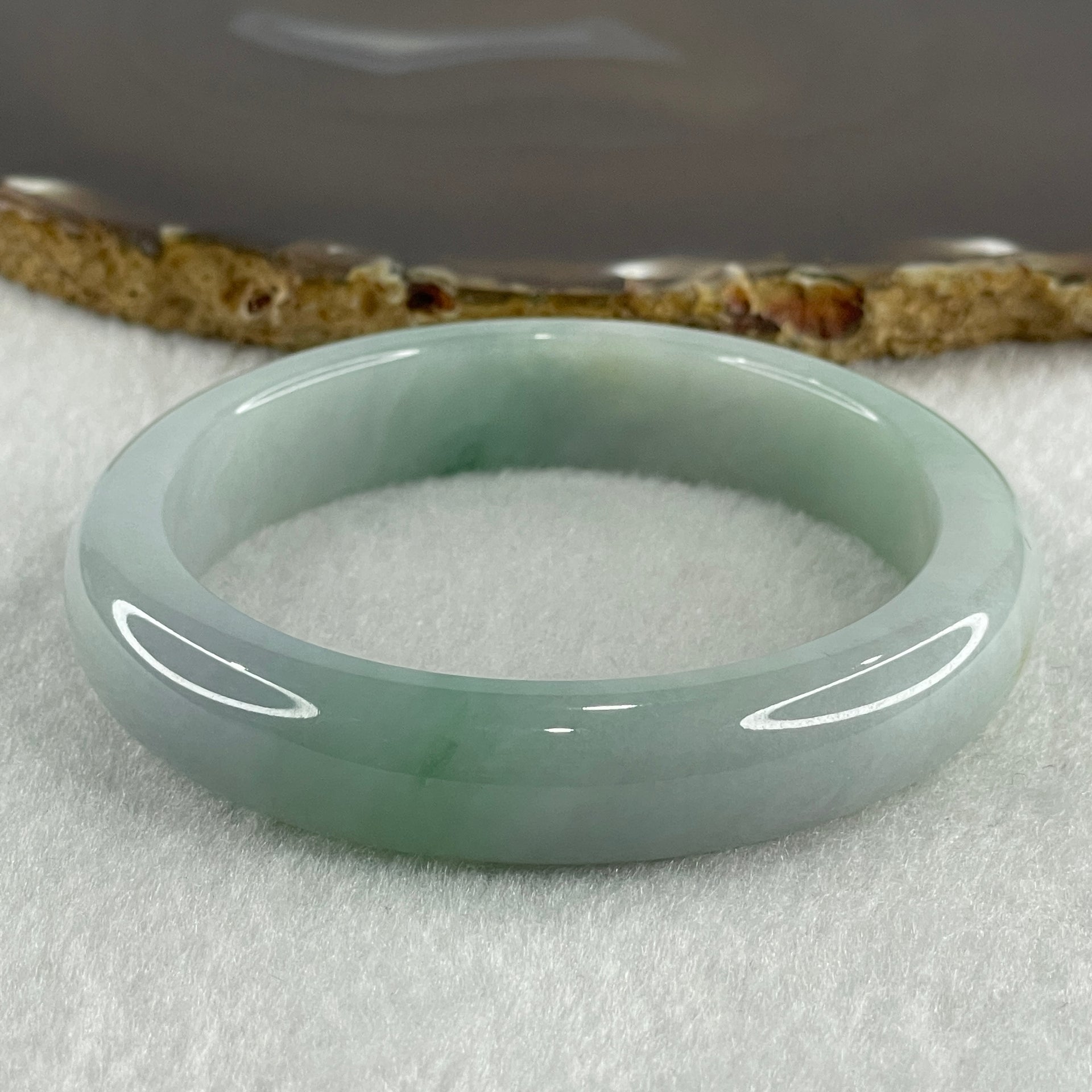 Certified Type A Natural Jelly Faint Green with Faint Lavender with Emerald Green Spot Jadeite Bangle 65.47g Inner Diameter 57.5mm 12.8 by 9.0mm (Very Very Slight Internal Line) - Huangs Jadeite and Jewelry Pte Ltd