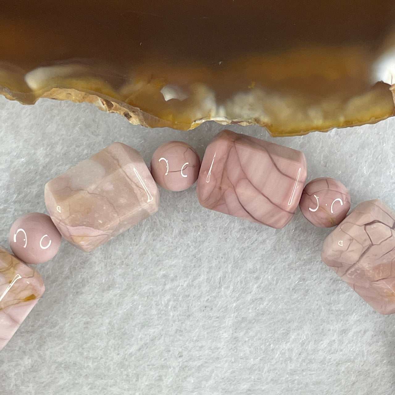 Certified Natural Alashan Agate Pink Barrel Bracelet 27.796g 17cm 13.1 by 9.2mm 11 Barrel - Huangs Jadeite and Jewelry Pte Ltd