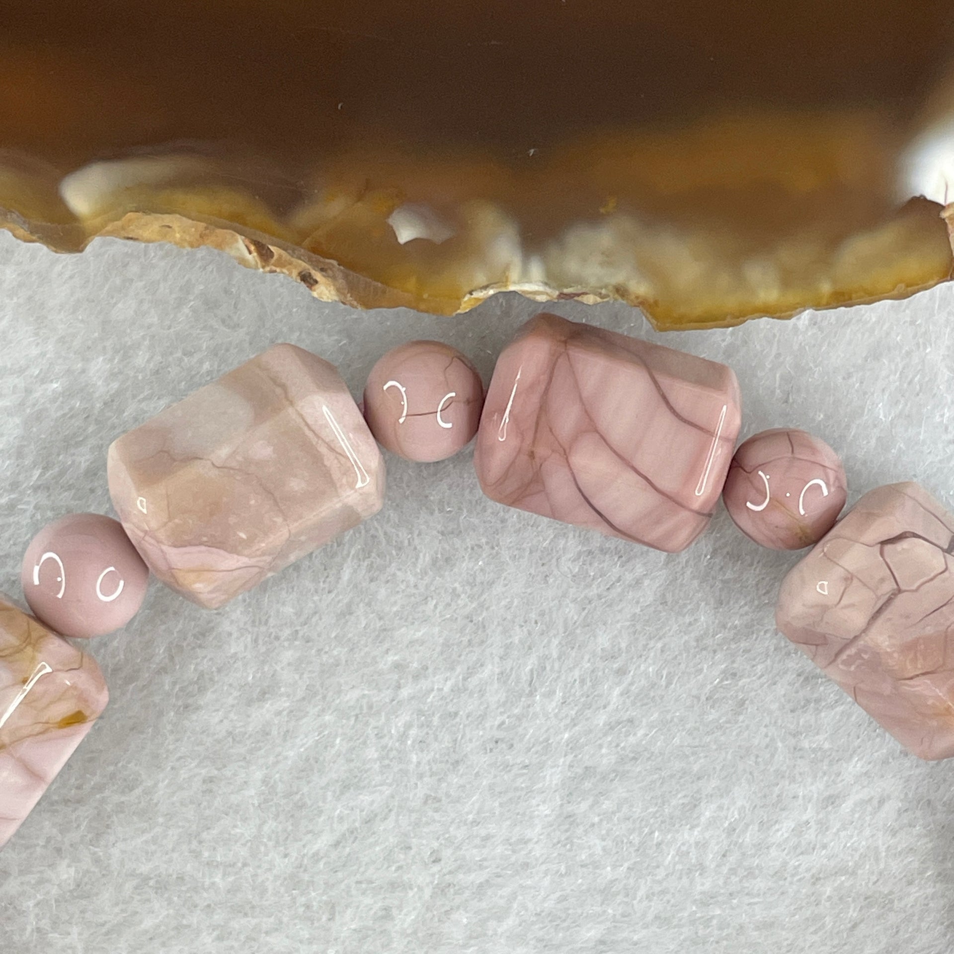 Certified Natural Alashan Agate Pink Barrel Bracelet 27.796g 17cm 13.1 by 9.2mm 11 Barrel - Huangs Jadeite and Jewelry Pte Ltd