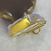 Pre-Love Type A Lavender Jadeite Tu Di Gong in 916 Yellow Gold Setting Large Clasp Inner Diameter 9.3mm suitable for very thick Gold Chain - Huangs Jadeite and Jewelry Pte Ltd