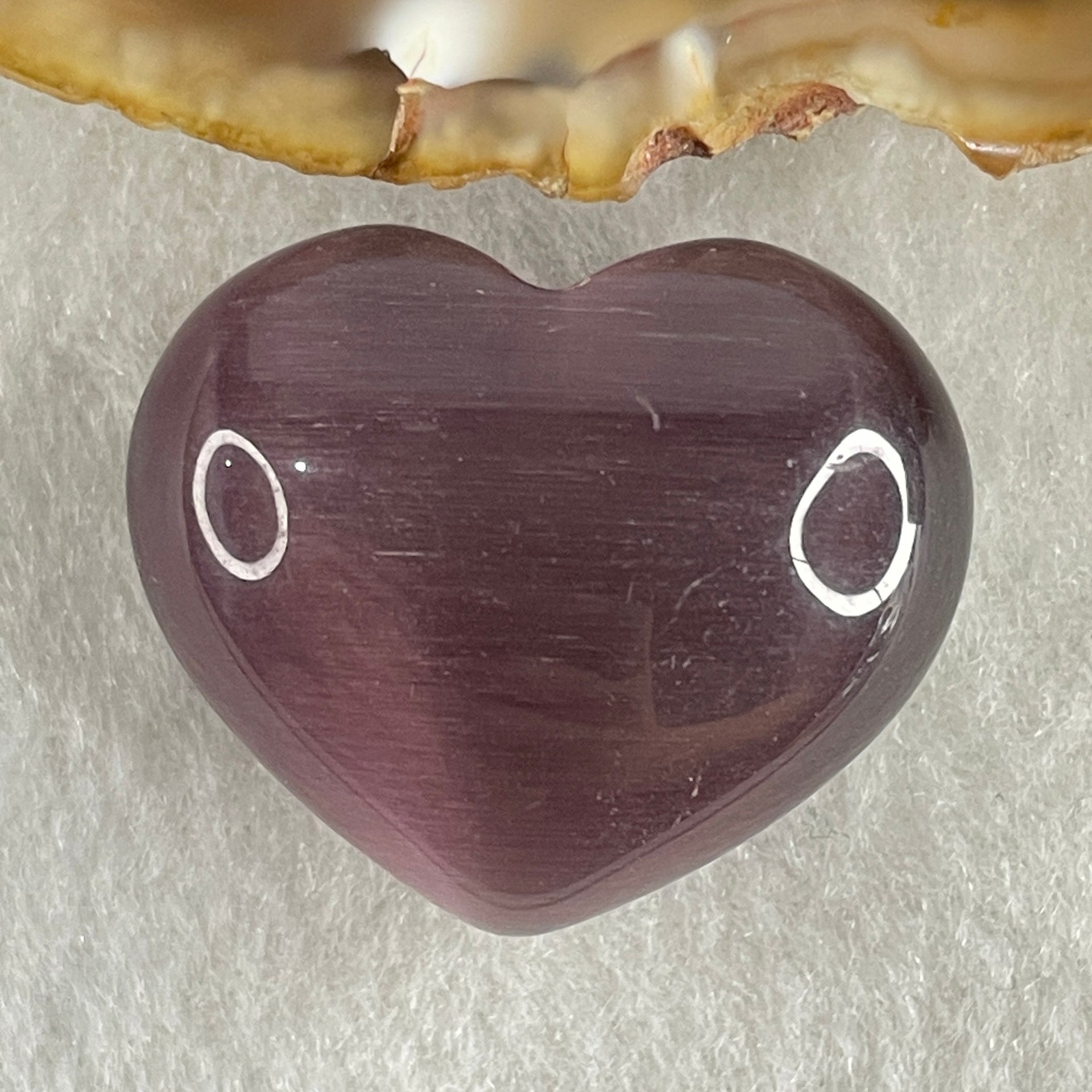 Natural Purple Cats Eye Glass Mini Heart Shape Display 17.43g 30.1 by 25.3 by 16.5mm - Huangs Jadeite and Jewelry Pte Ltd
