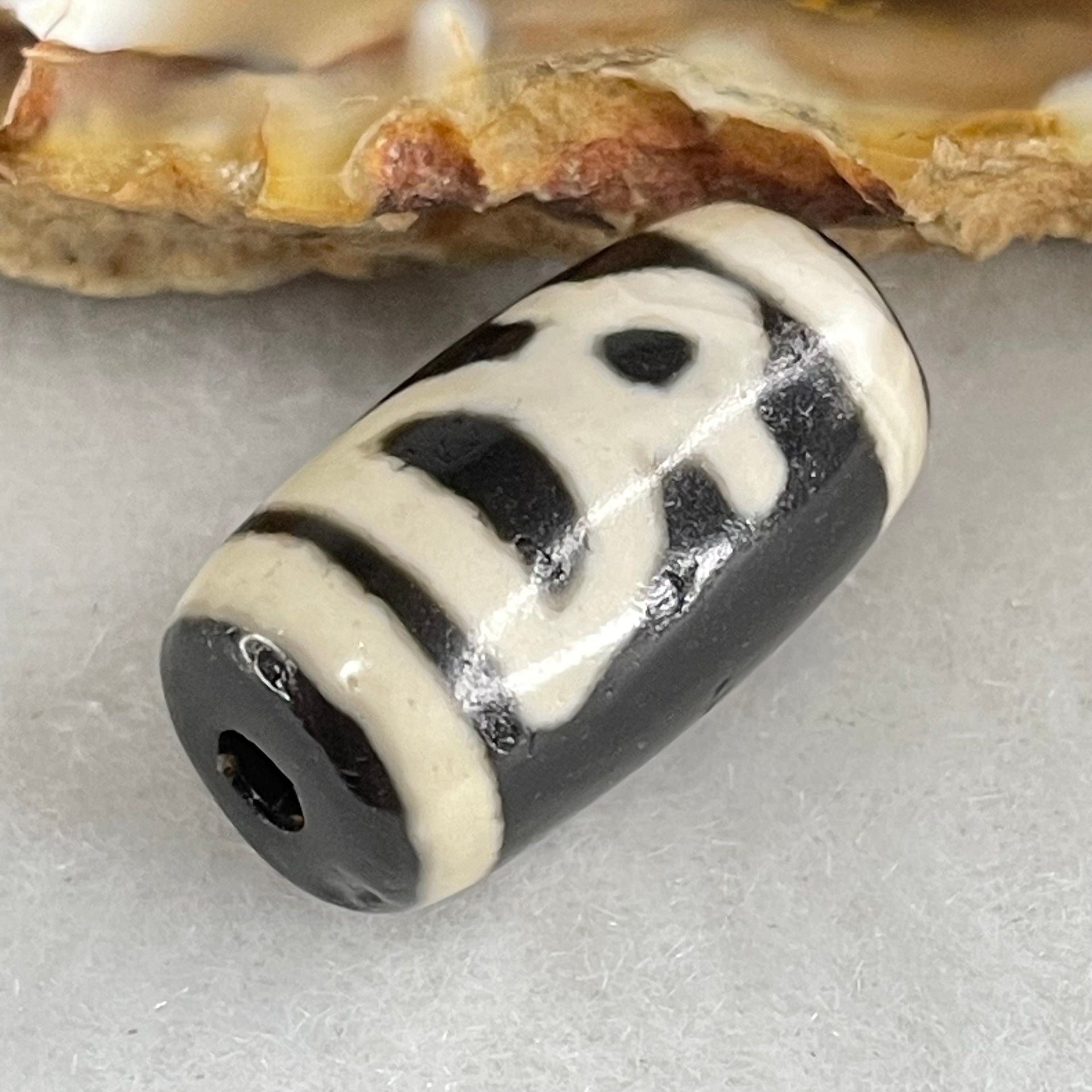 Natural Powerful Tibetan Old Oily Double Agate Cai Shen Dzi Bead Heavenly Master (Tian Zhu) 财神天珠 3.48g 19.2 by 10.6mm - Huangs Jadeite and Jewelry Pte Ltd