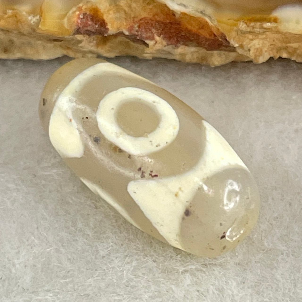 Natural Powerful Tibetan Old Oily Agate 3 Eyes Dzi Bead Heavenly Master (Tian Zhu) 三眼天诛 3.09g 20.2 by 10.2mm - Huangs Jadeite and Jewelry Pte Ltd