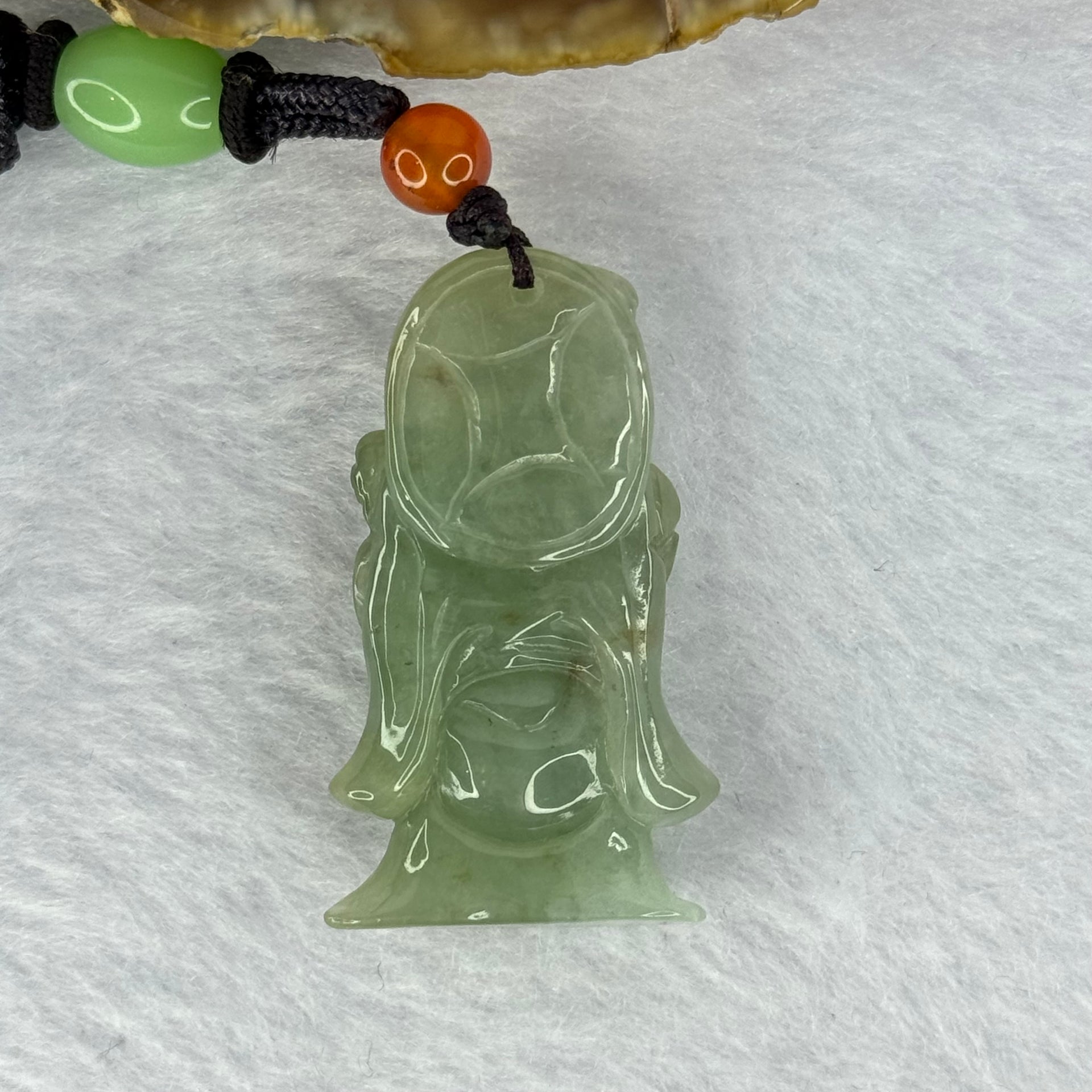 Type A Yellow Green Jadeite God of Fortune Cai Shen Ye 18.26g 39.4 by 22.6 by 12.3mm - Huangs Jadeite and Jewelry Pte Ltd