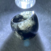 Type A Semi Icy Wuji Black Grey Jadeite Ma An Ring 10.18g 19.7 by 5.2mm US6 HK13 - Huangs Jadeite and Jewelry Pte Ltd