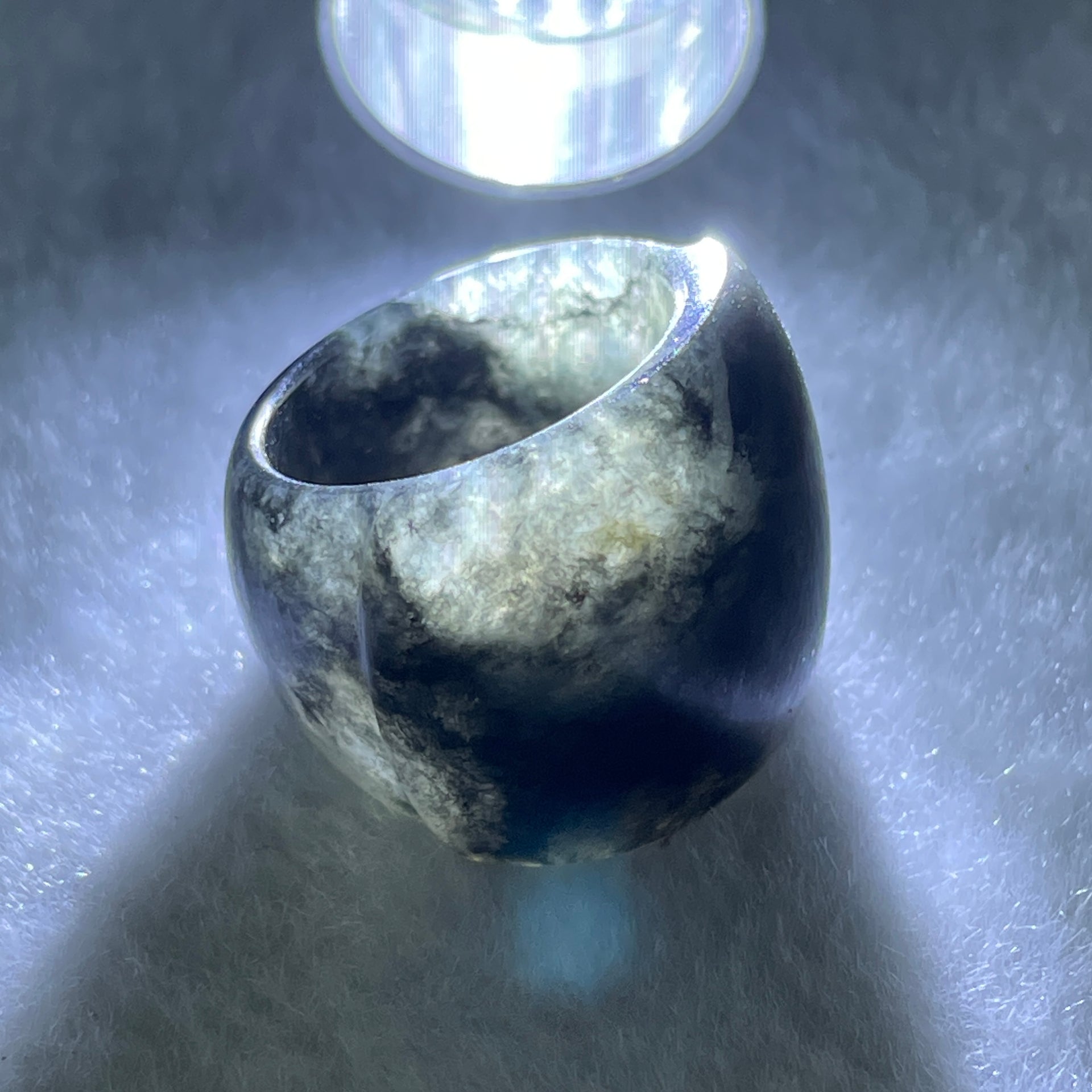 Type A Semi Icy Wuji Black Grey Jadeite Ma An Ring 10.18g 19.7 by 5.2mm US6 HK13 - Huangs Jadeite and Jewelry Pte Ltd