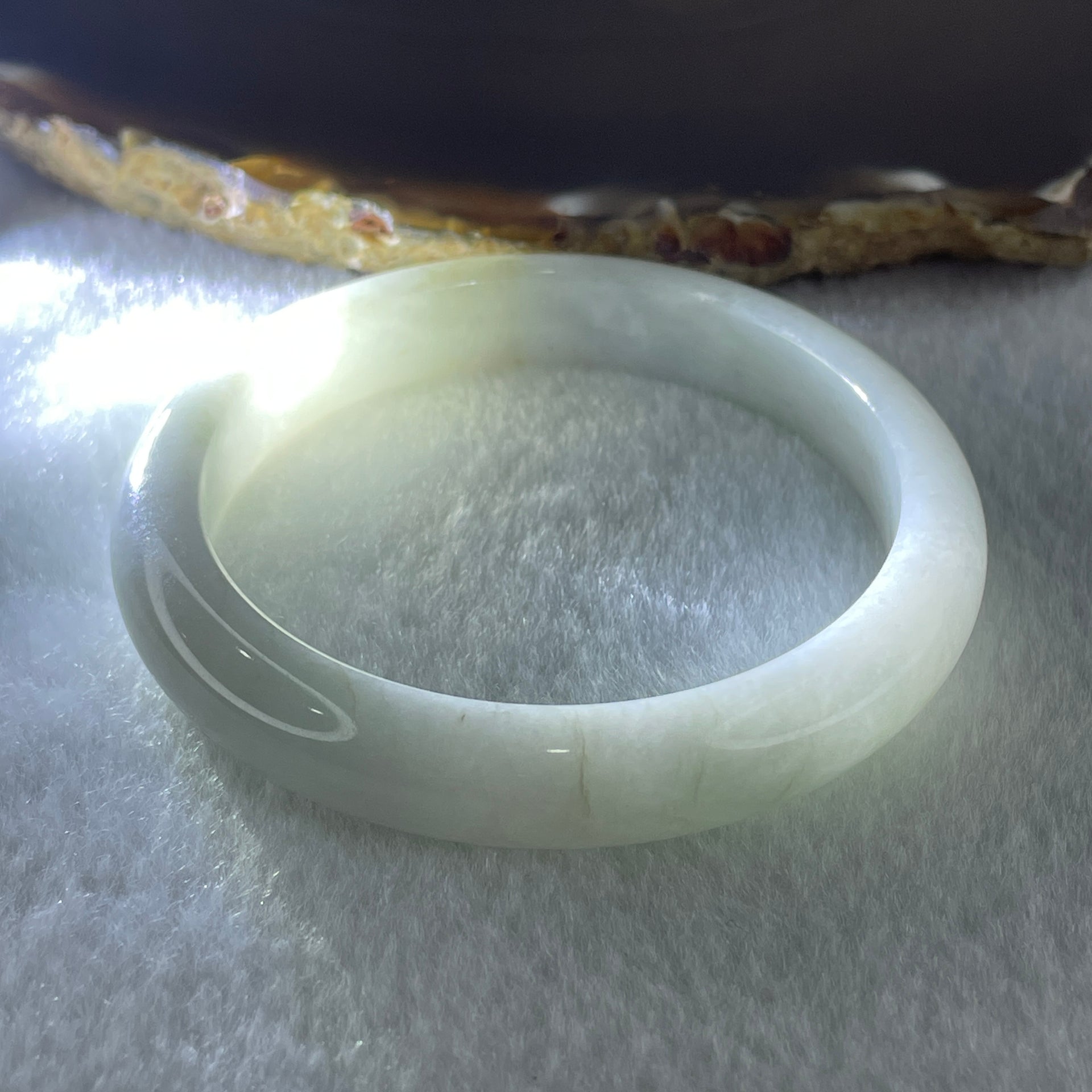 Natural Type A Faint Green Faint Lavender Jadeite Bangle 37.88g Inner Diameter 53.3mm 10.4 by 7.6mm (Very Very Slight Internal Lines) - Huangs Jadeite and Jewelry Pte Ltd