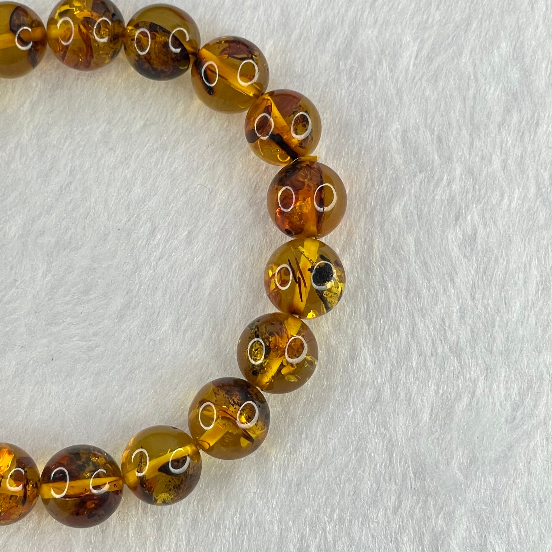 Natural Brownish Yellow Flower Amber Beads Bracelet 12.85g 17.5cm 10.8mm 19 Beads - Huangs Jadeite and Jewelry Pte Ltd