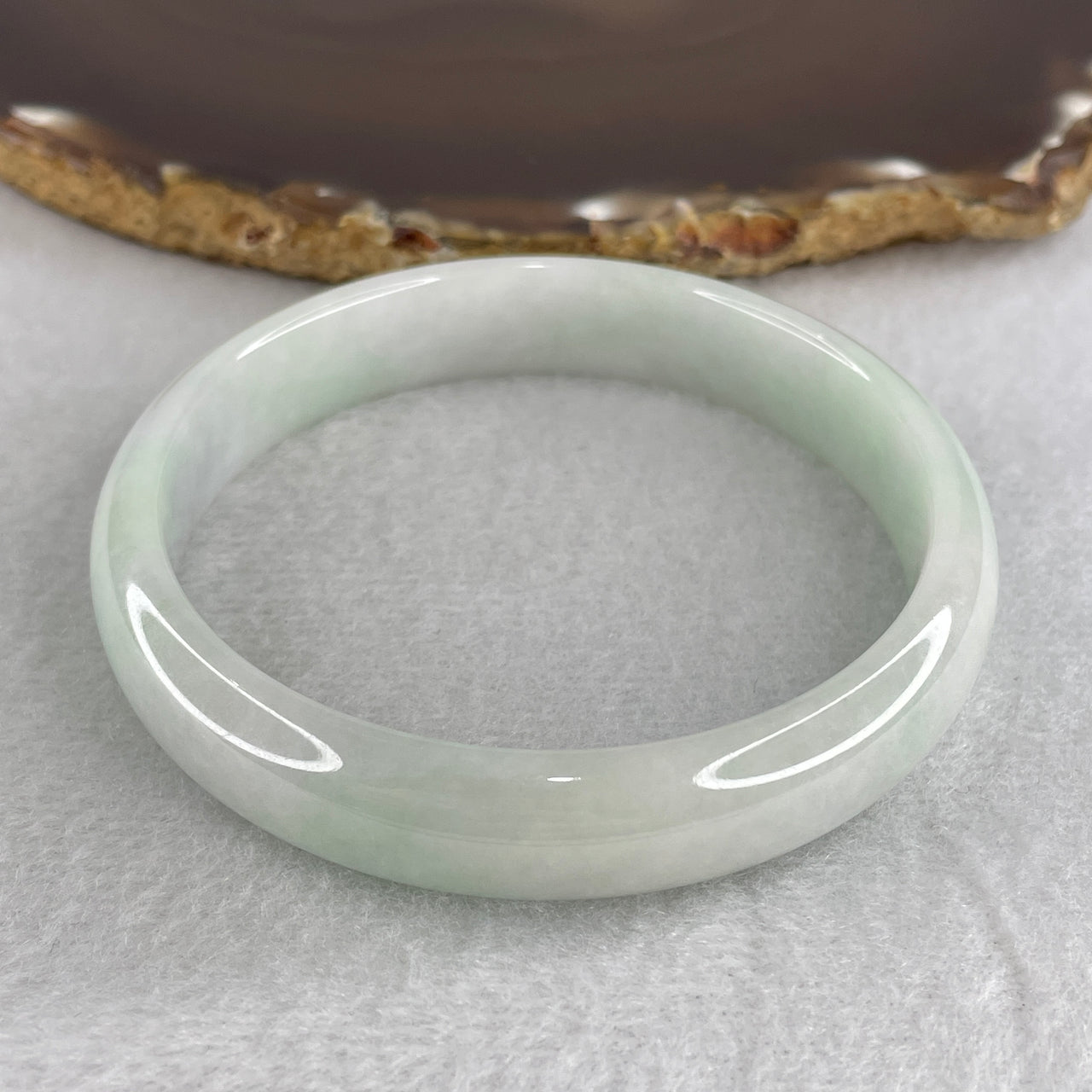60.0mm Genuine Type A Jadeite Bangle - Large Size Faint Green Lavender Natural Jadeite Jewelry - 44.41g Wide Untreated Jade Bracelet for Women 12.4x6.5mm Wide (Slight Internal Lines)