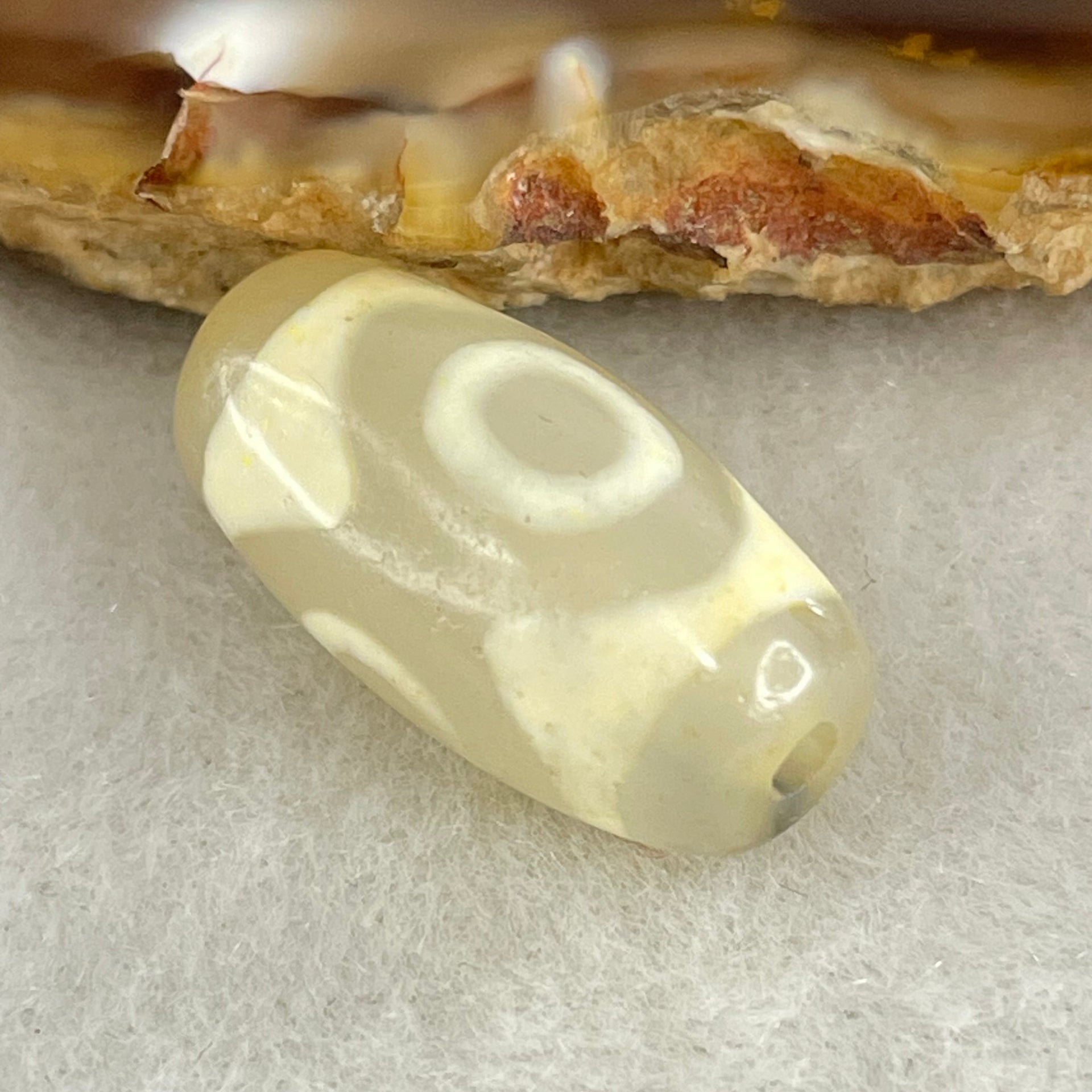 Natural Powerful Tibetan Old Oily Agate 3 Eyes Dzi Bead Heavenly Master (Tian Zhu) 三眼天诛 3.06g 20.1 by 10.3mm - Huangs Jadeite and Jewelry Pte Ltd