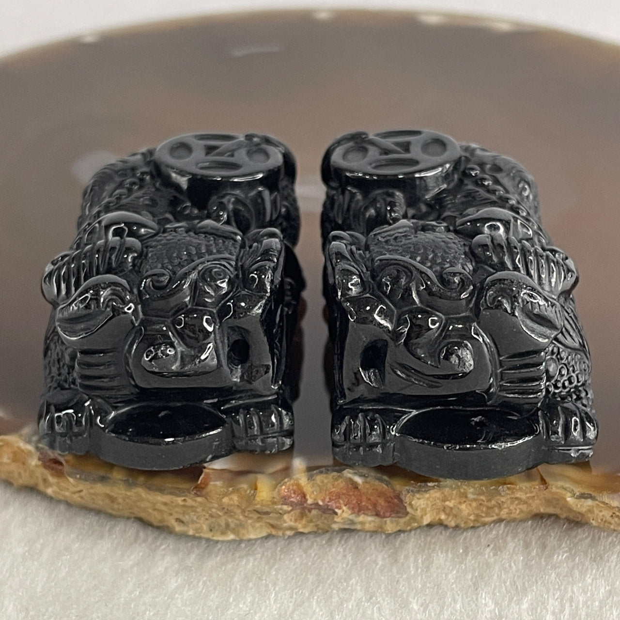 Certified Natural Type A Black Omphacite Jadeite Pixiu pair Pendant Each About 60.23g 49.5 by 27.7 by 20.8mm And 62.48g 50.3 by 28.7 by 21.0mm - Huangs Jadeite and Jewelry Pte Ltd