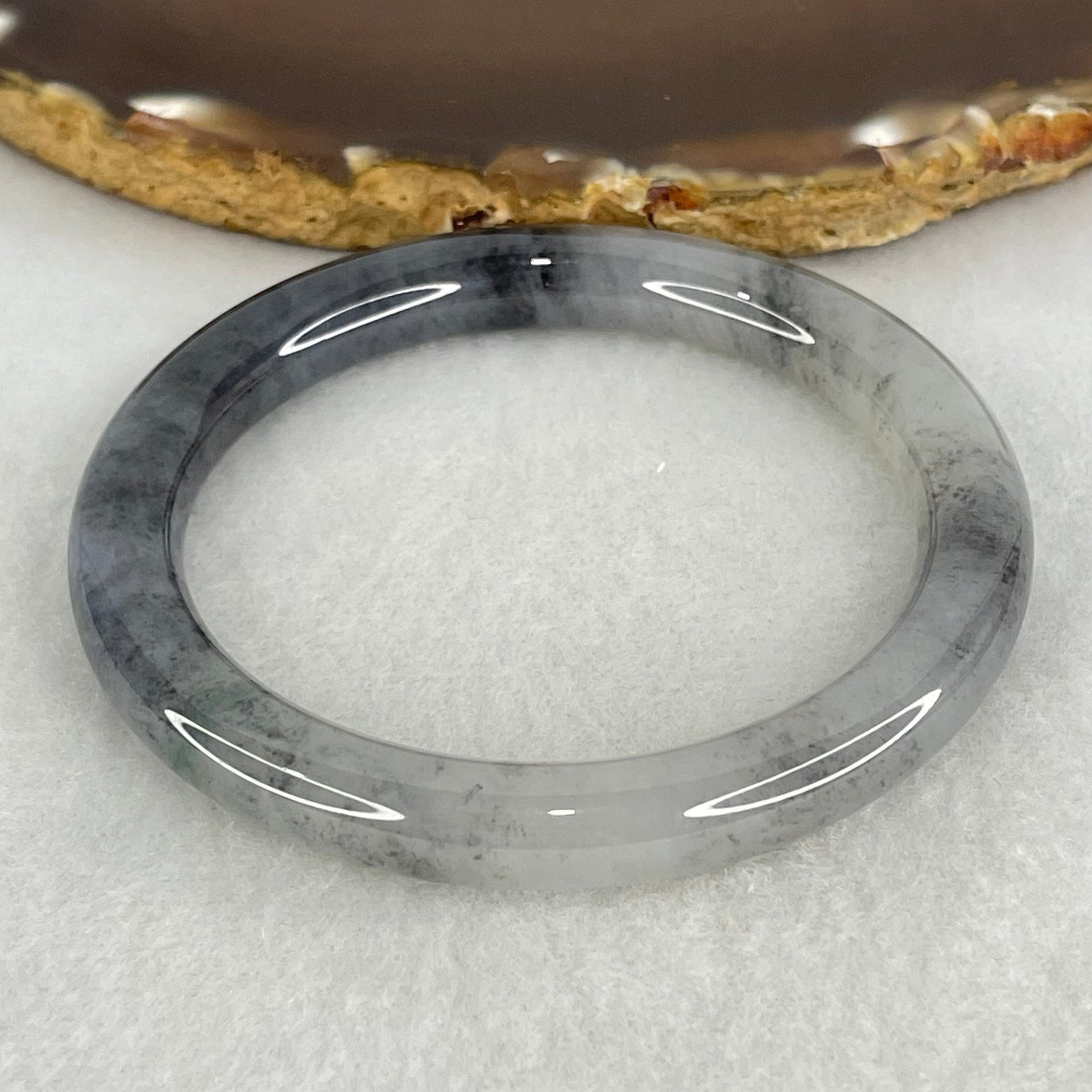 Type A Semi Icy Wuji Grey Jadeite Bangle Internal Diameter 52.9mm 34.23g 8.0 by 8.5mm (Slight Internal Lines) - Huangs Jadeite and Jewelry Pte Ltd