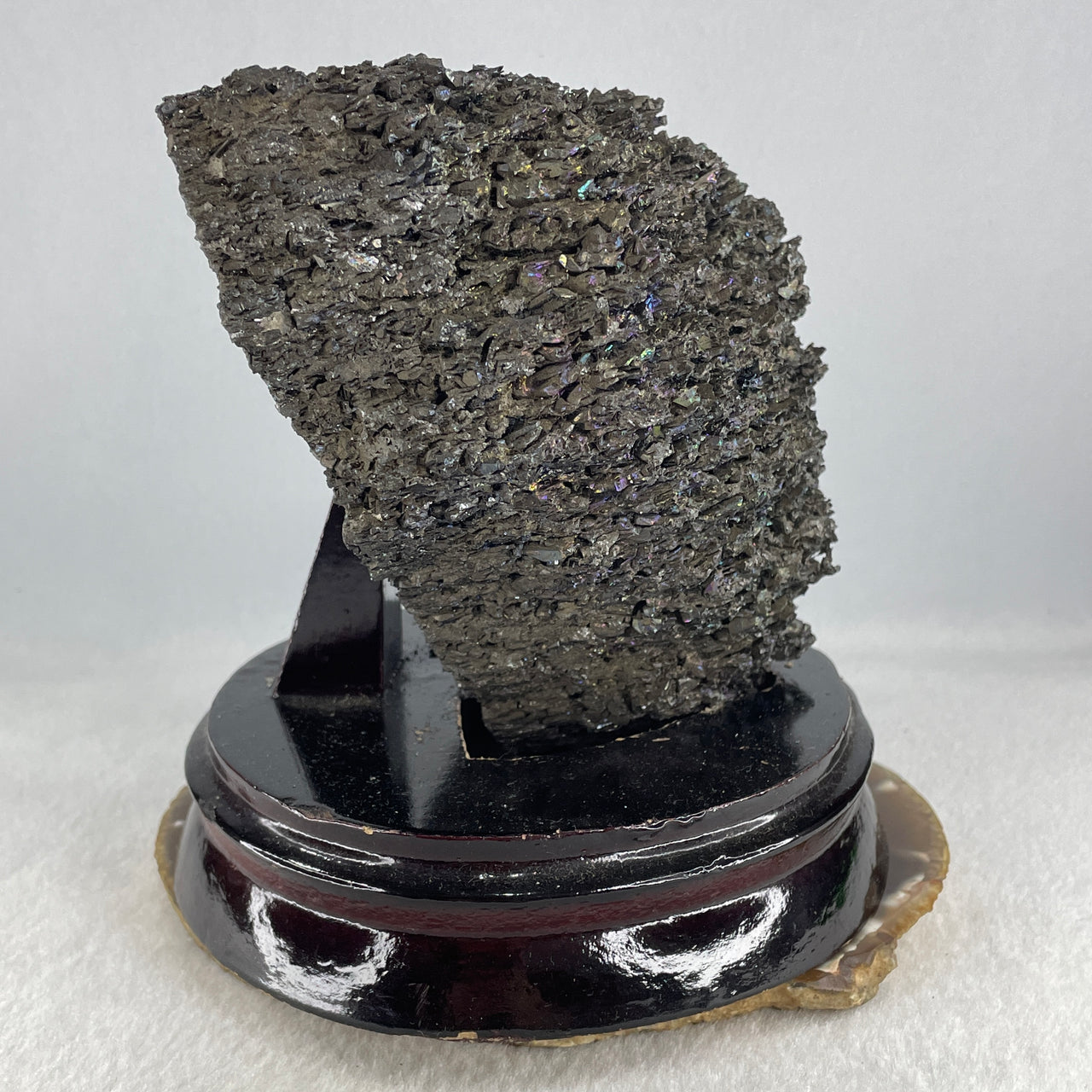 Natural Black Moissanite Rough Display with Wooden Stand 1,419.6g by 145.0 by 140.0 by 135.0mm - Huangs Jadeite and Jewelry Pte Ltd