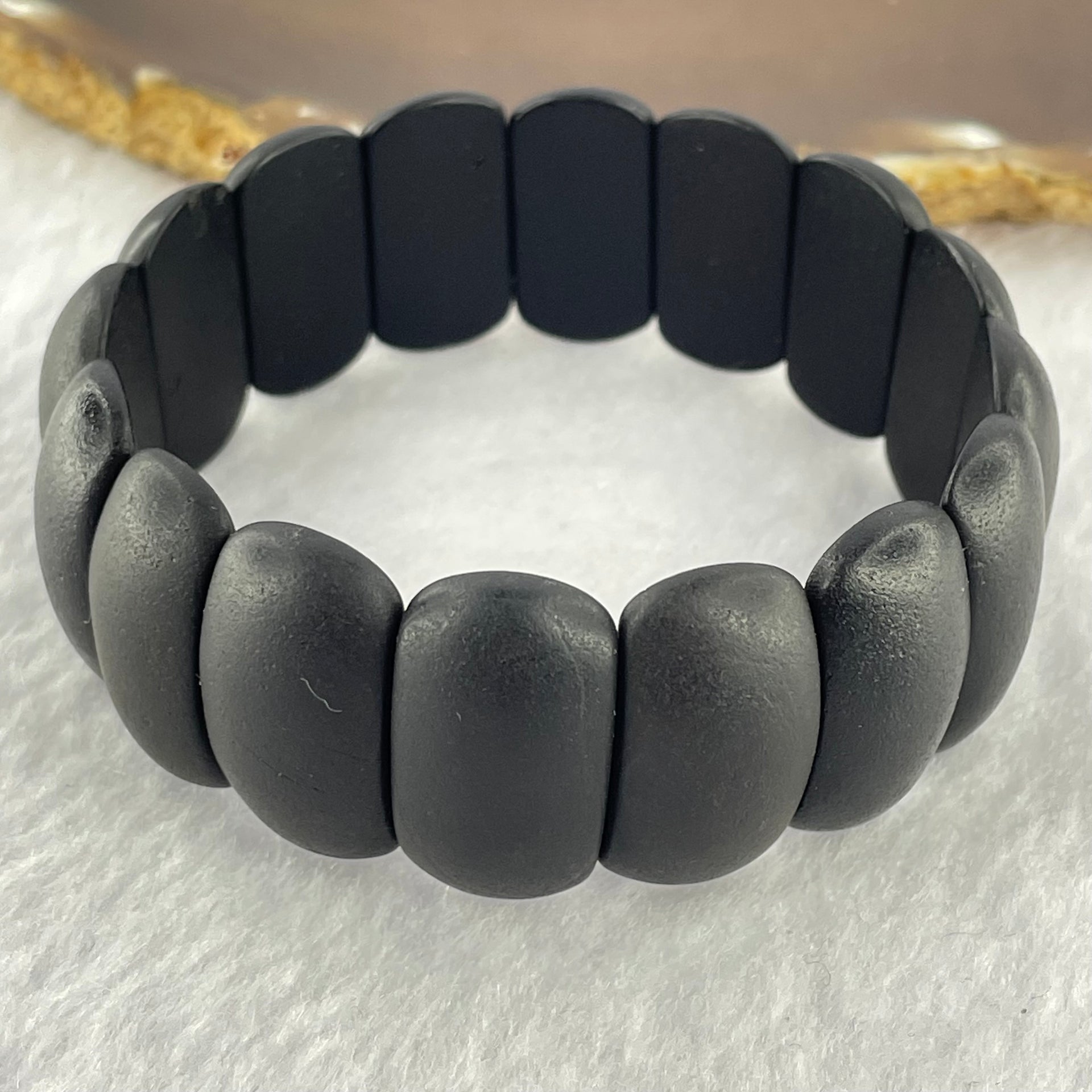 Natural Dark Matt Black Amber Beads Bracelet 天然大黑天翁琥珀手链 22.84g 24.8 by 14.4 by 6.9mm 16pcs - Huangs Jadeite and Jewelry Pte Ltd