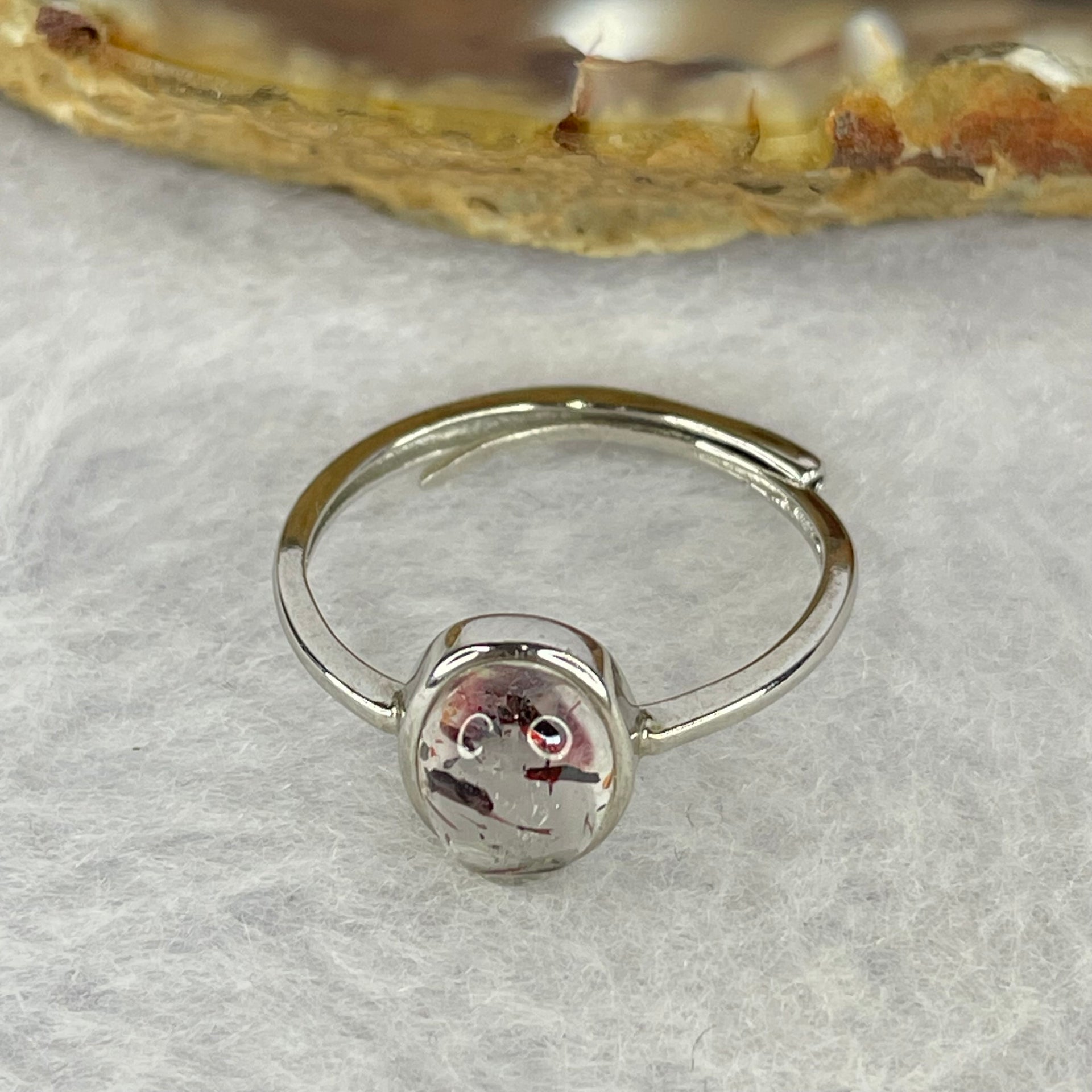 Above Average Grade Natural Super 7 Crystal in 925 Sliver Ring (Adjustable Size) 天然超级七水晶 925 银戒指（可调节尺寸) 1.48g 8.2 by 6.0 by 4.1mm - Huangs Jadeite and Jewelry Pte Ltd