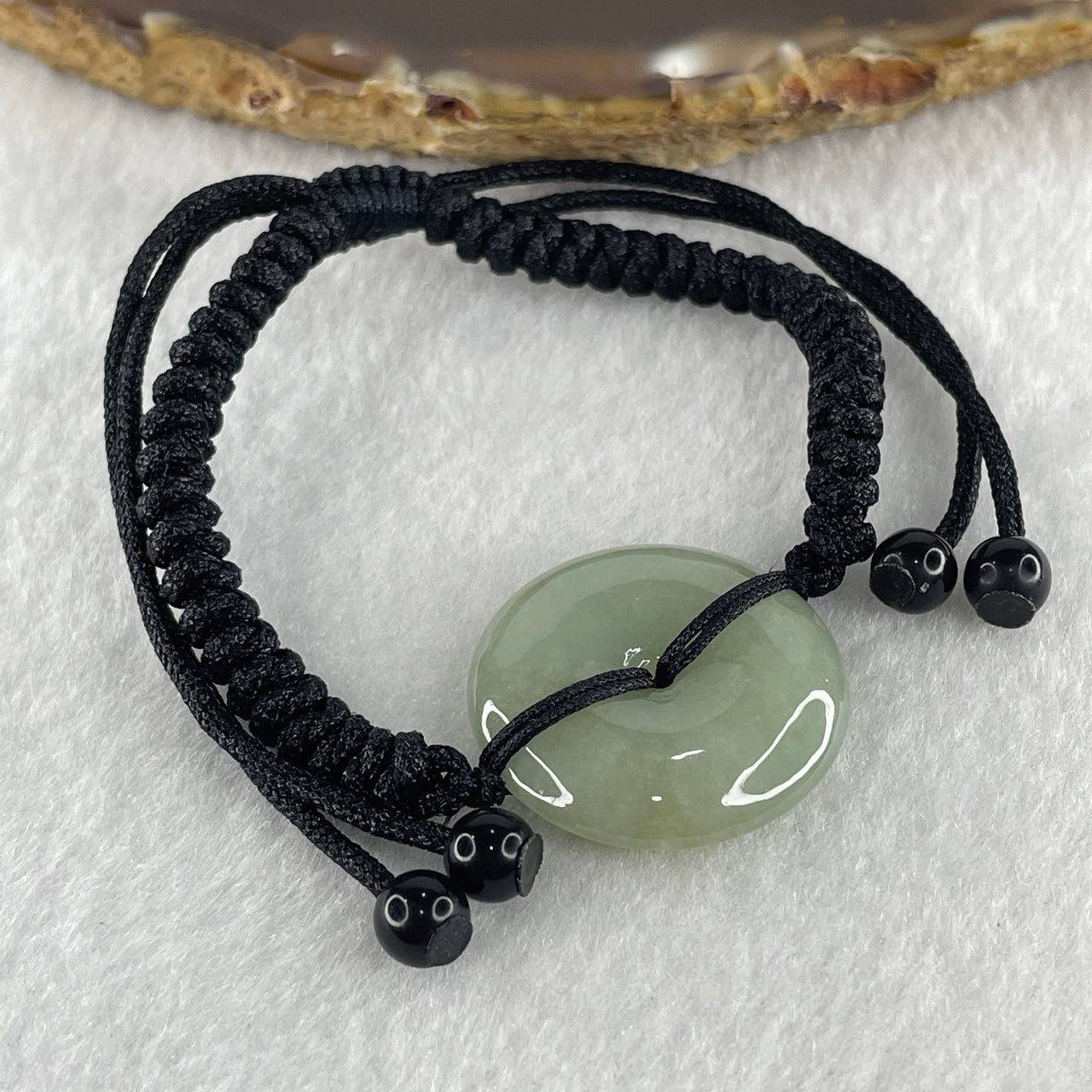 Natural Type A Green Jadeite Ping An Kou Donut String Bracelet 9.53g 24.9 by 5.7mm