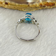 Blue Cubic Zirconia with Crystals in PT950 Plated Sliver Ring (Adjustable Size) 2.17g 8.4 by 6.8 by 4.5mm - Huangs Jadeite and Jewelry Pte Ltd