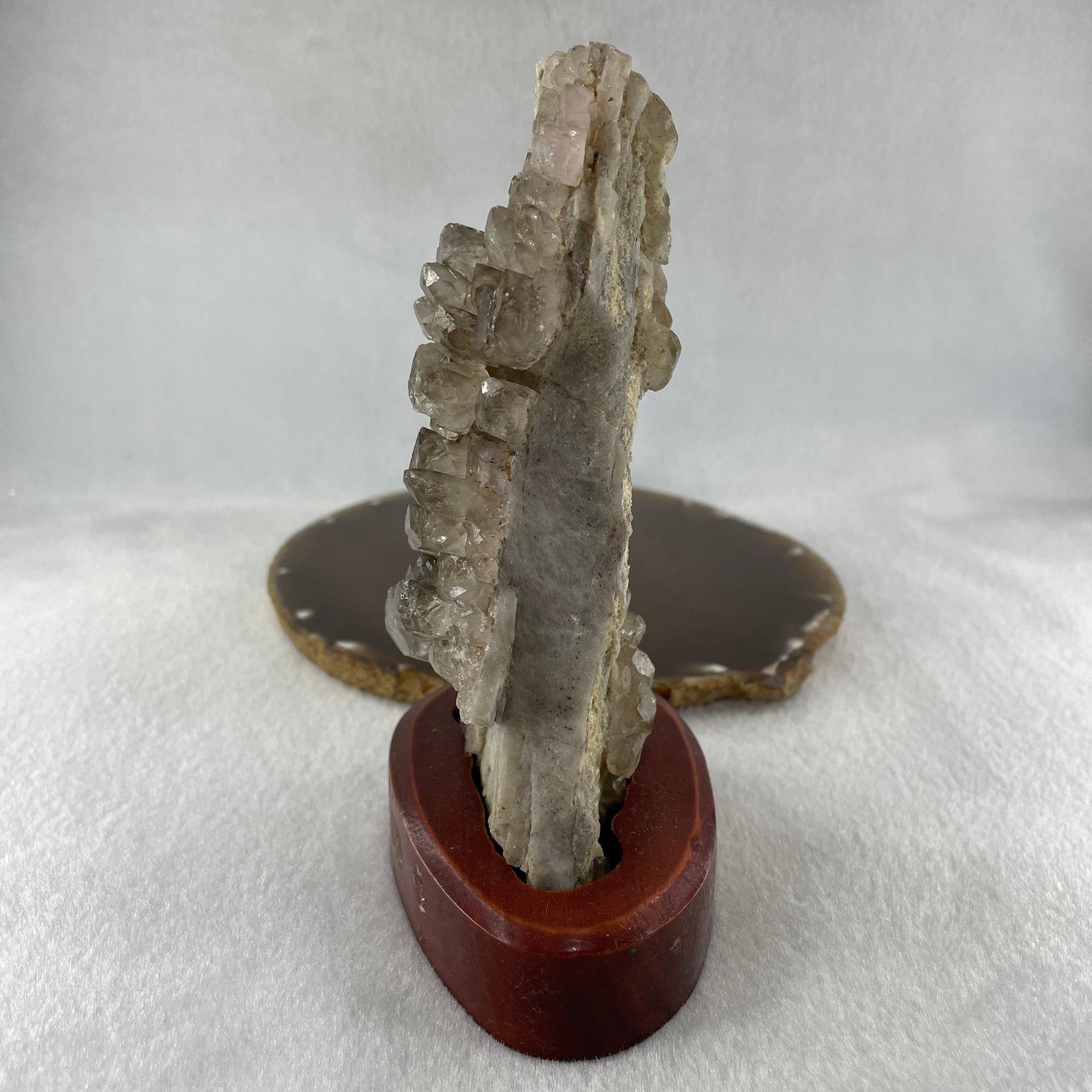 Natural Smoky Quartz Rough Irregular Shape Display in Wooden Stand 353.99g 90.7 by 60.9 by 142.8mm - Huangs Jadeite and Jewelry Pte Ltd