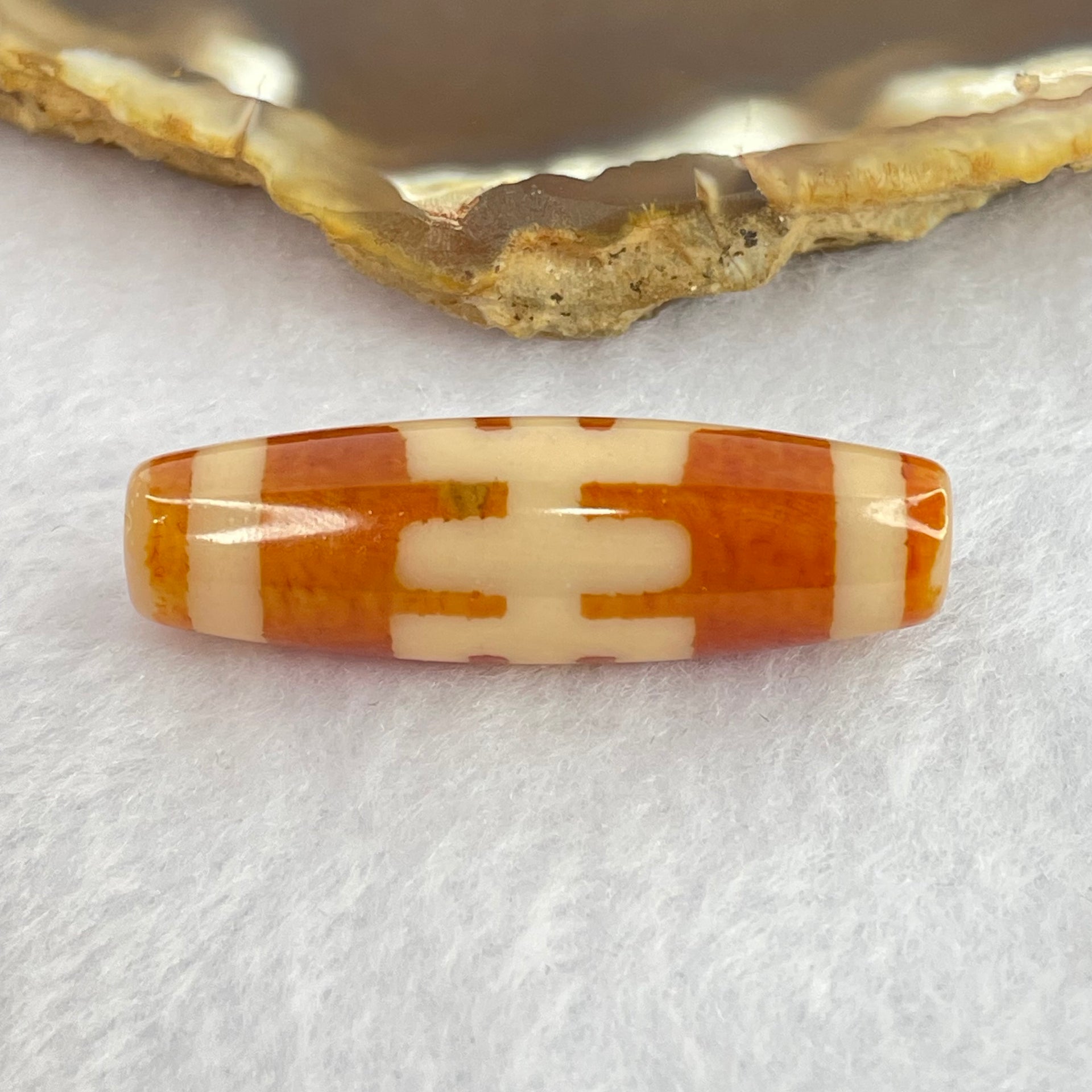 Natural Powerful Tibetan Old Oily Orange Red White Agate Patina Guiren Tairen Human Dzi Bead Totem Amulet Heavenly Master (Tian Zhu) 贵人天诛 7.62g 38.5 by 11.6mm - Huangs Jadeite and Jewelry Pte Ltd
