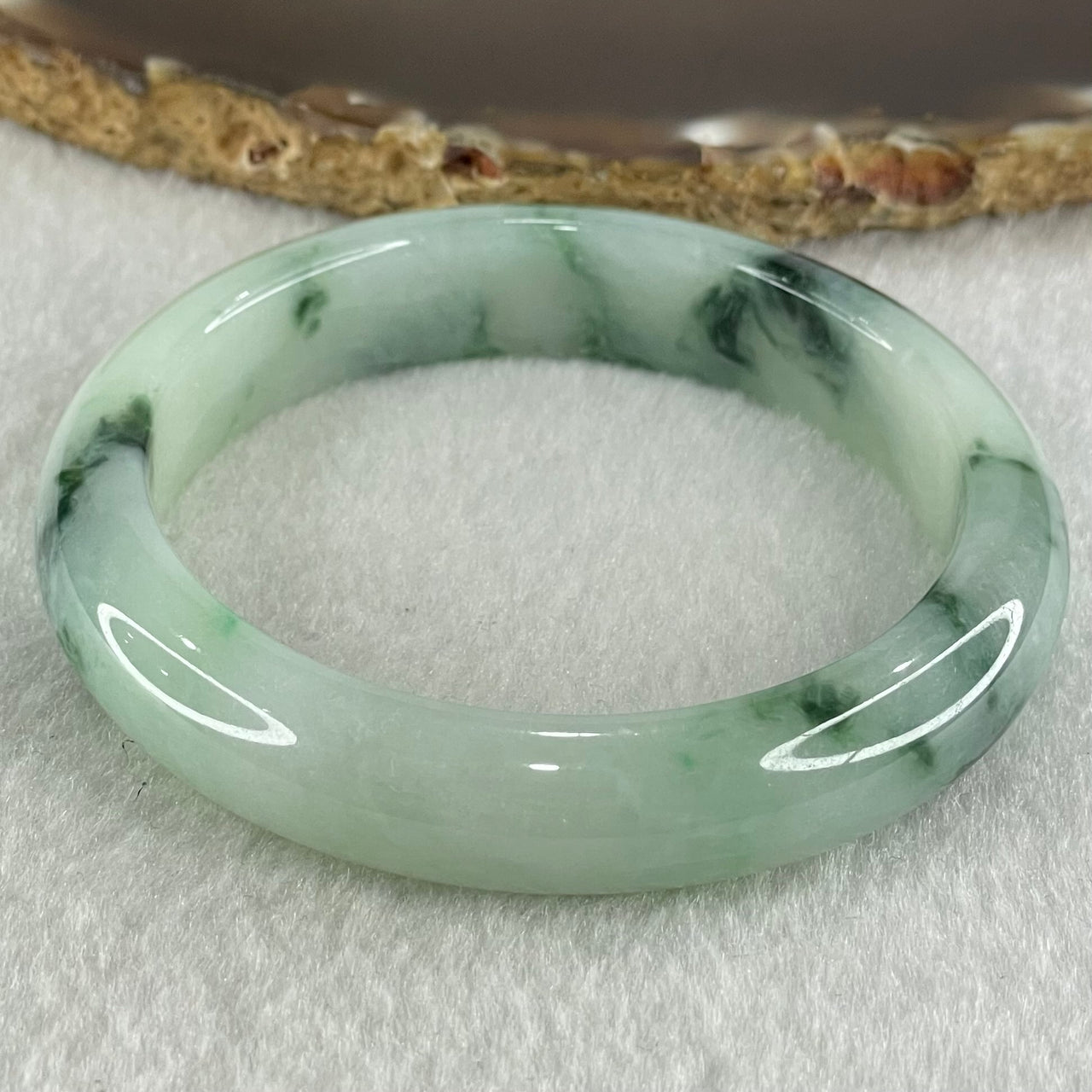 Type A Light Green with Dark Blueish Green Piao Hua Jadeite Bangle 45.99g Internal Diameter 53.1mm 11.7 by 7.8mm (Internal Line) - Huangs Jadeite and Jewelry Pte Ltd