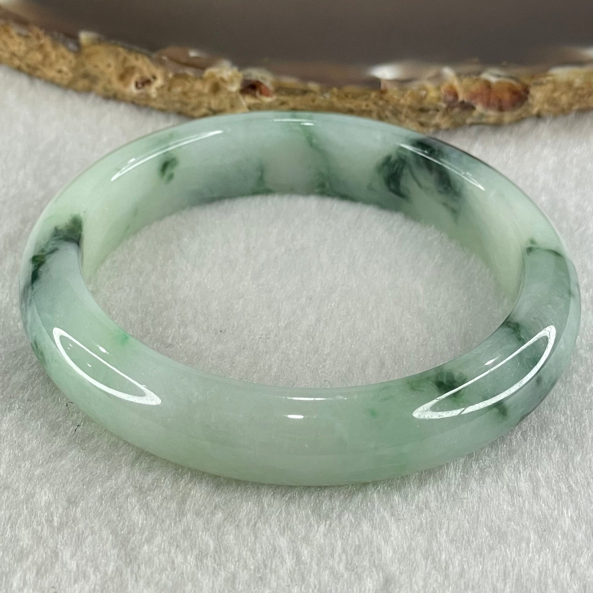 Type A Light Green with Dark Blueish Green Piao Hua Jadeite Bangle 45.99g Internal Diameter 53.1mm 11.7 by 7.8mm (Internal Line) - Huangs Jadeite and Jewelry Pte Ltd