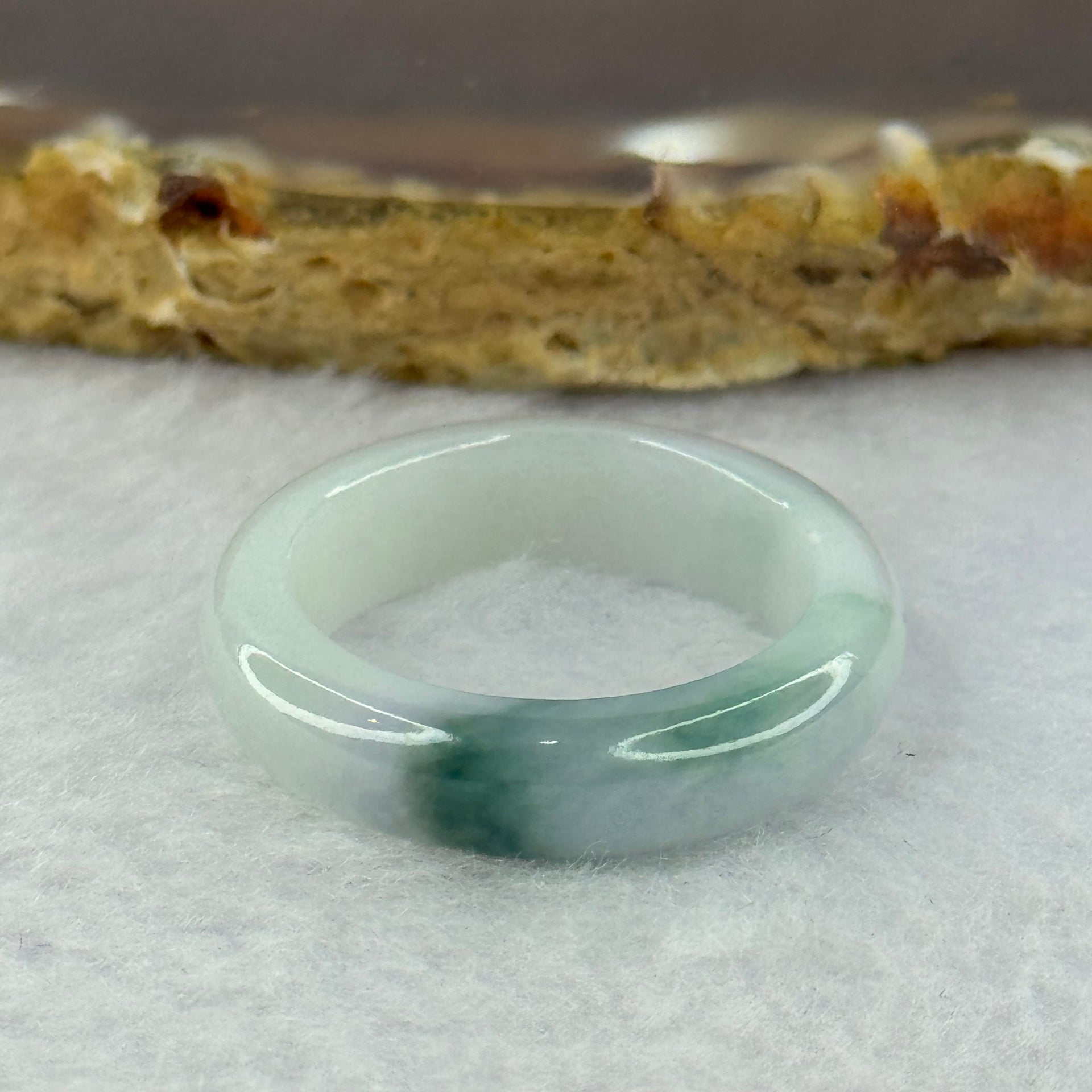 Type A Light Green with Blueish Green Patch Jadeite Ring 3.82g 6.0 by 3.6mm US8.25 HK18 - Huangs Jadeite and Jewelry Pte Ltd